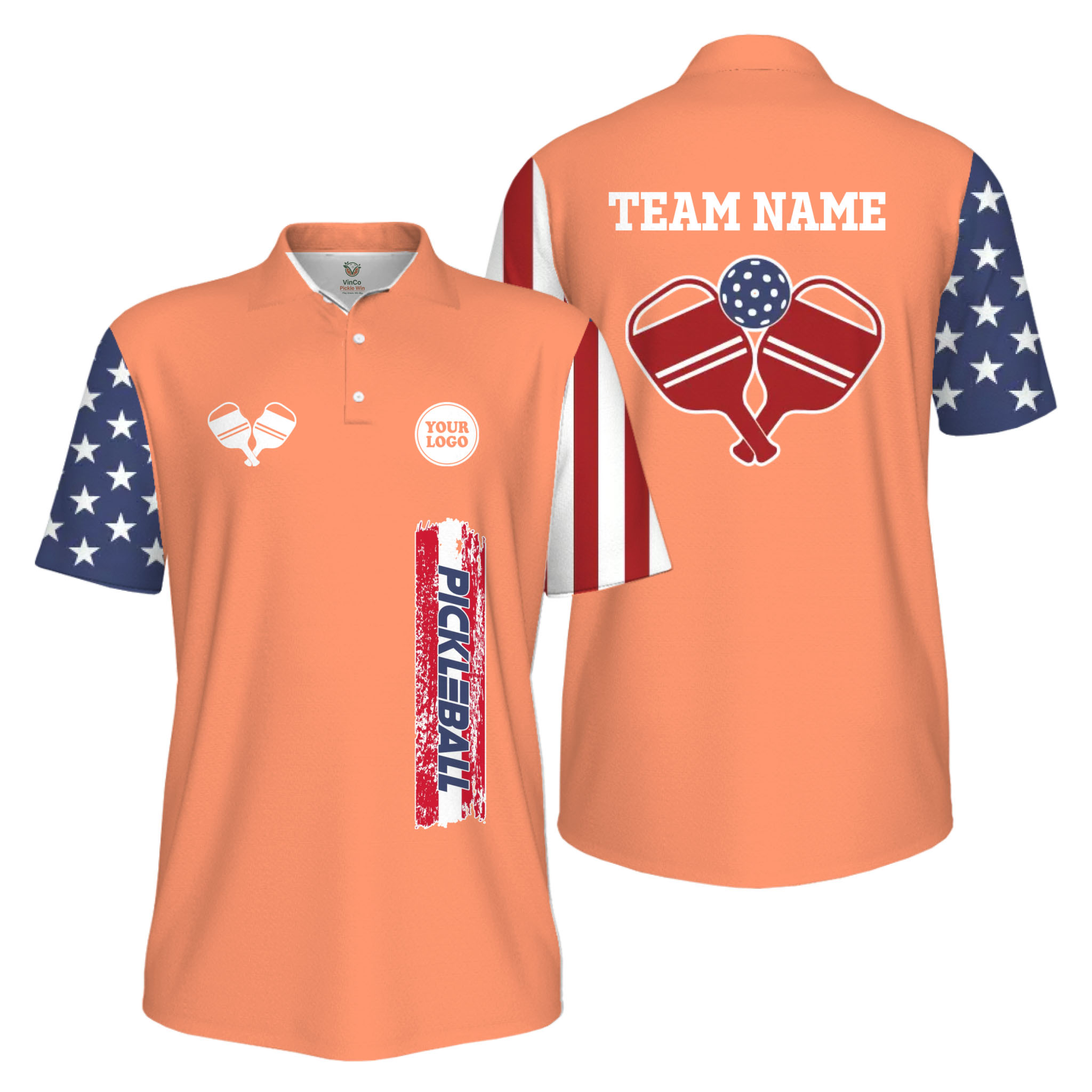 Picklewin Custom UV Protection Men Patriotic Polo Shirt With Pickleball Logo