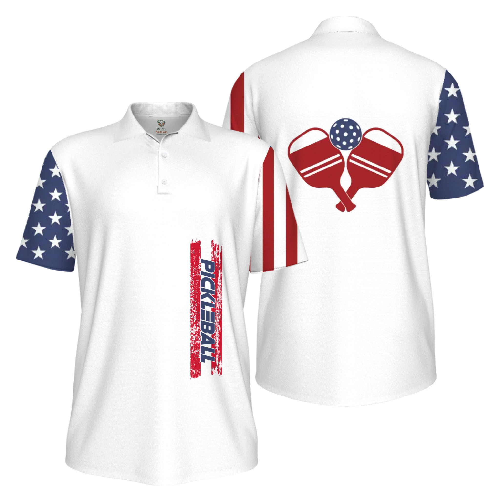 Picklewin Custom UV Protection Men Patriotic Polo Shirt With Pickleball Logo