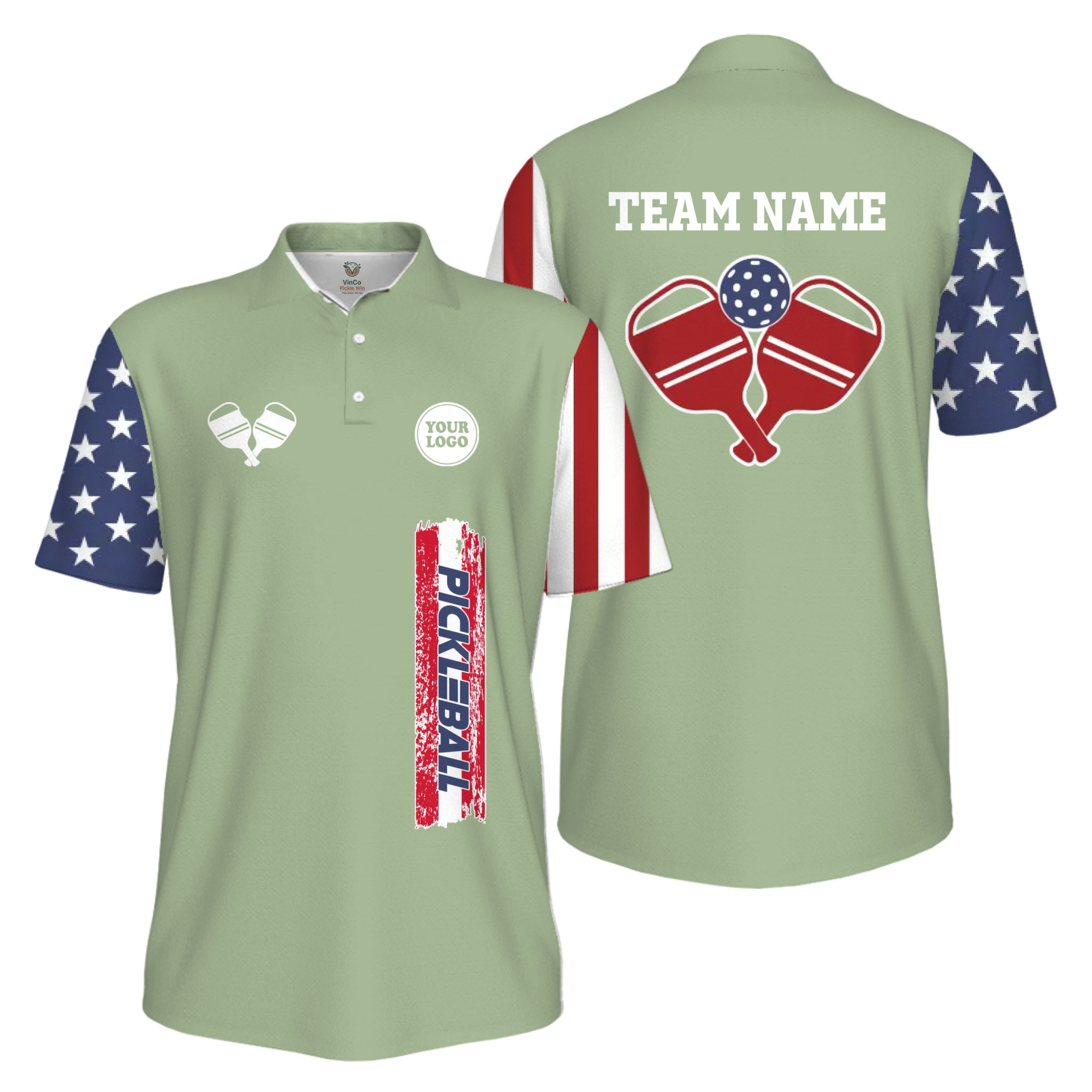 Picklewin Custom UV Protection Men Patriotic Polo Shirt With Pickleball Logo