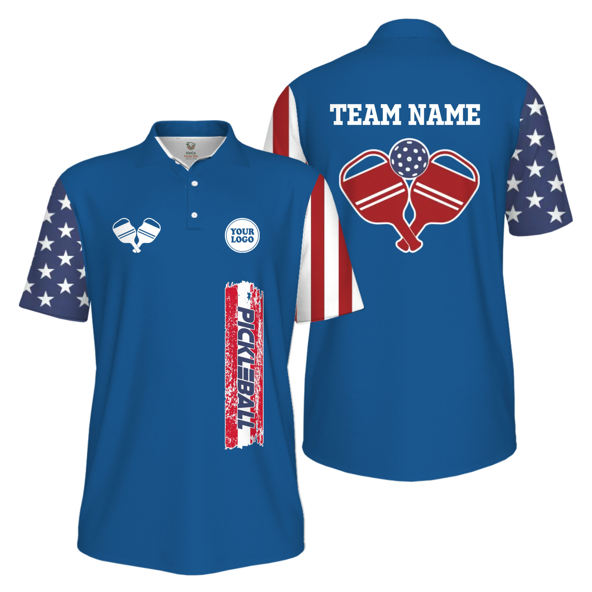 Picklewin Custom UV Protection Men Patriotic Polo Shirt With Pickleball Logo
