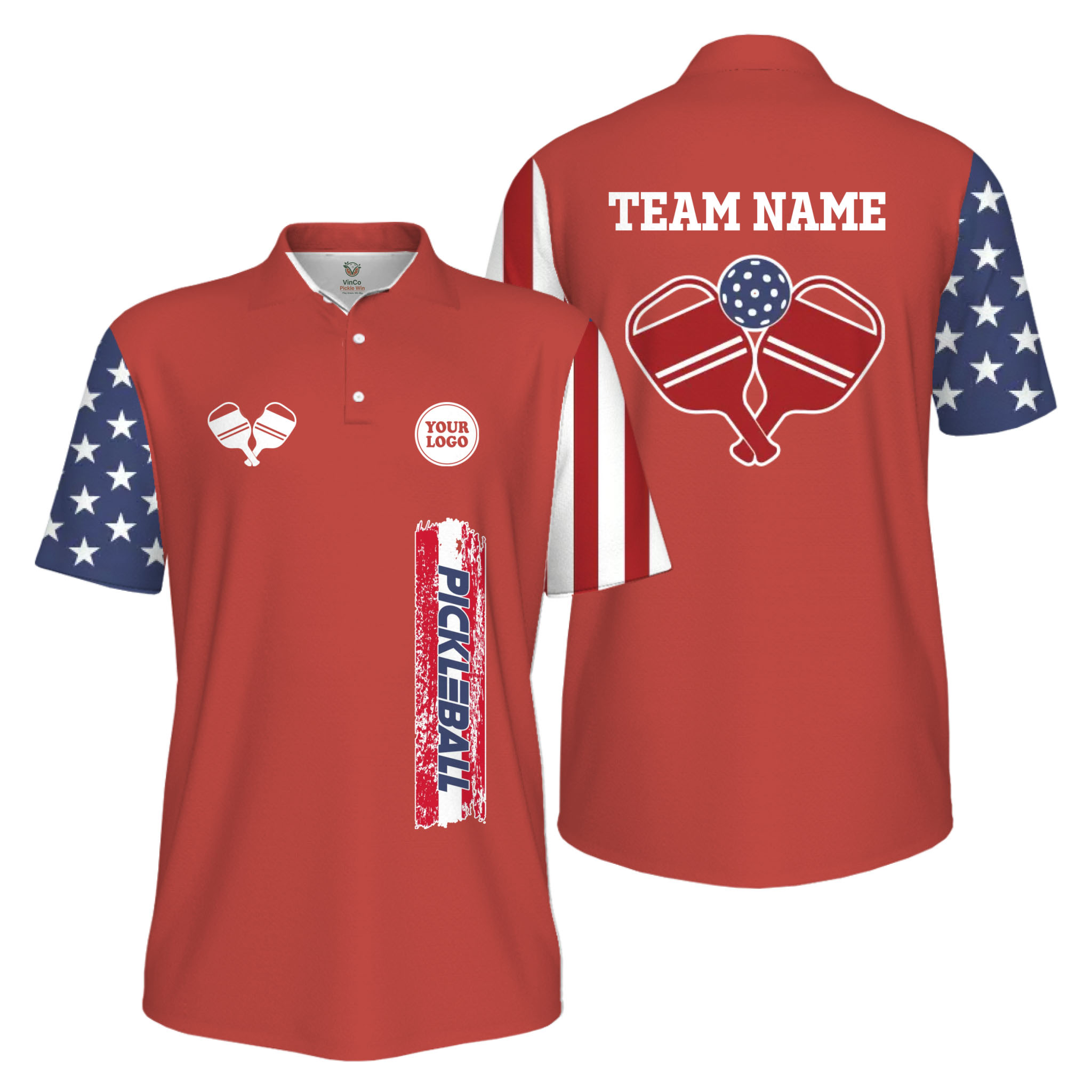 Picklewin Custom UV Protection Men Patriotic Polo Shirt With Pickleball Logo
