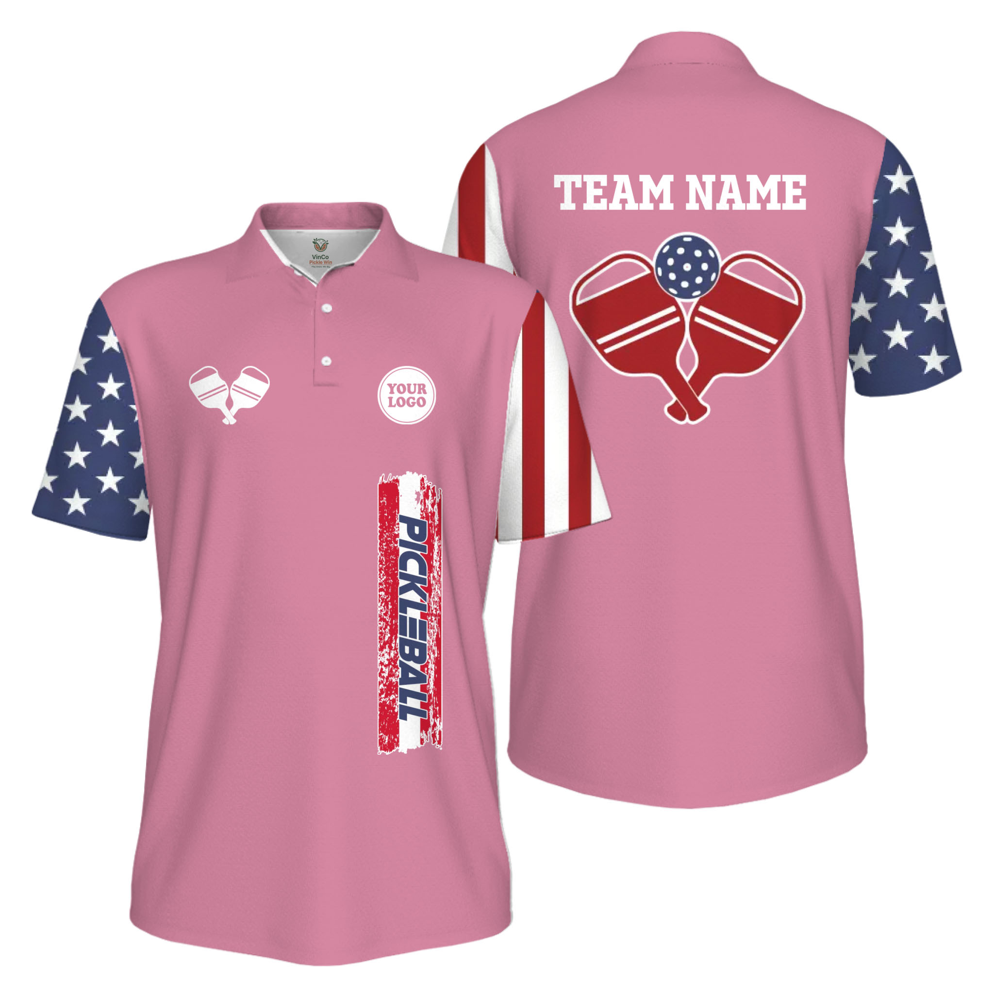 Picklewin Custom UV Protection Men Patriotic Polo Shirt With Pickleball Logo