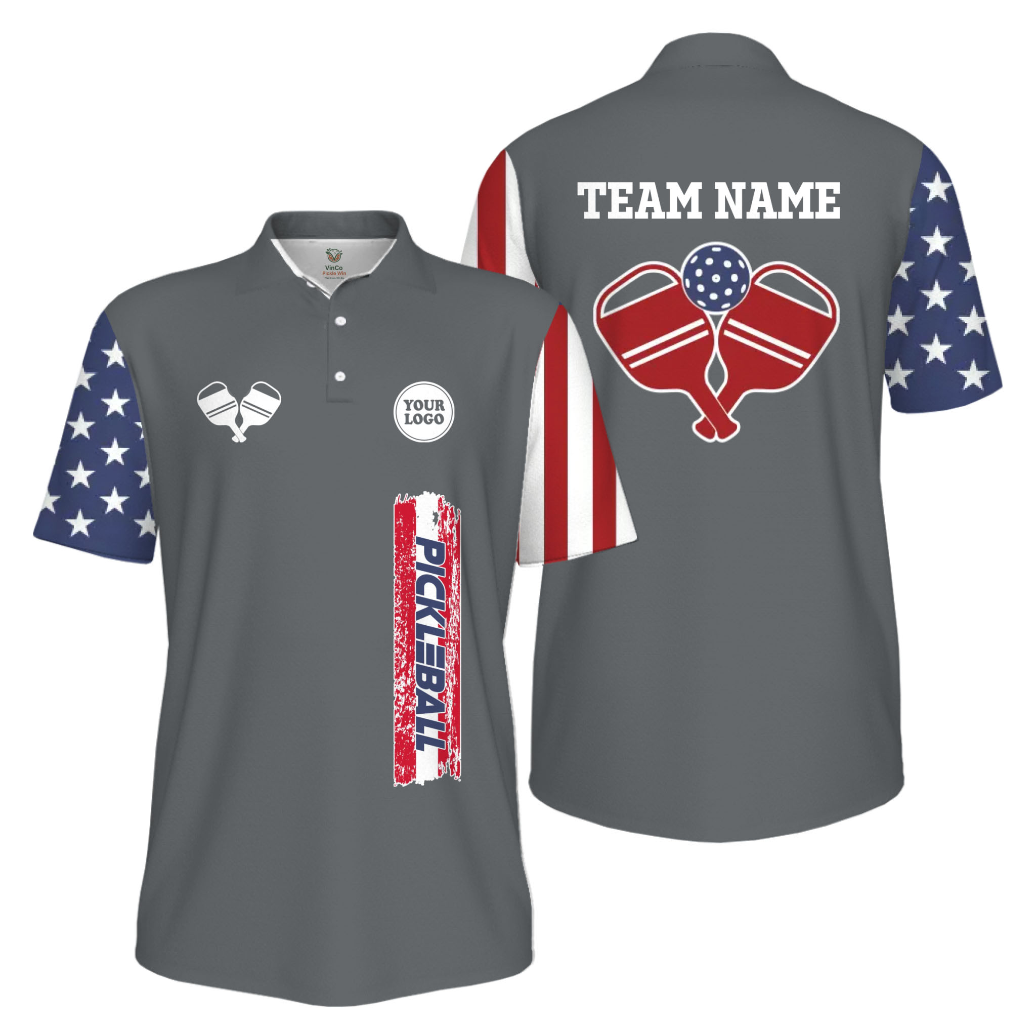 Picklewin Custom UV Protection Men Patriotic Polo Shirt With Pickleball Logo