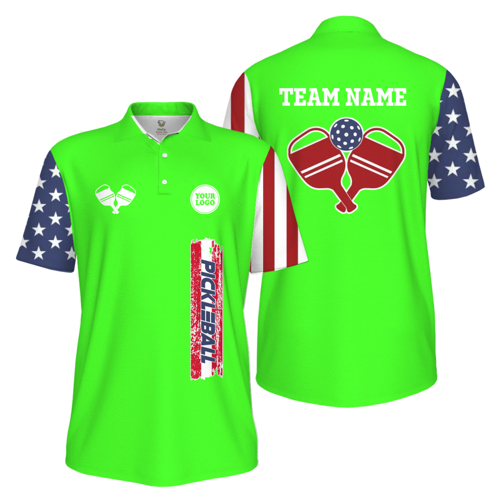 Picklewin Custom UV Protection Men Patriotic Polo Shirt With Pickleball Logo