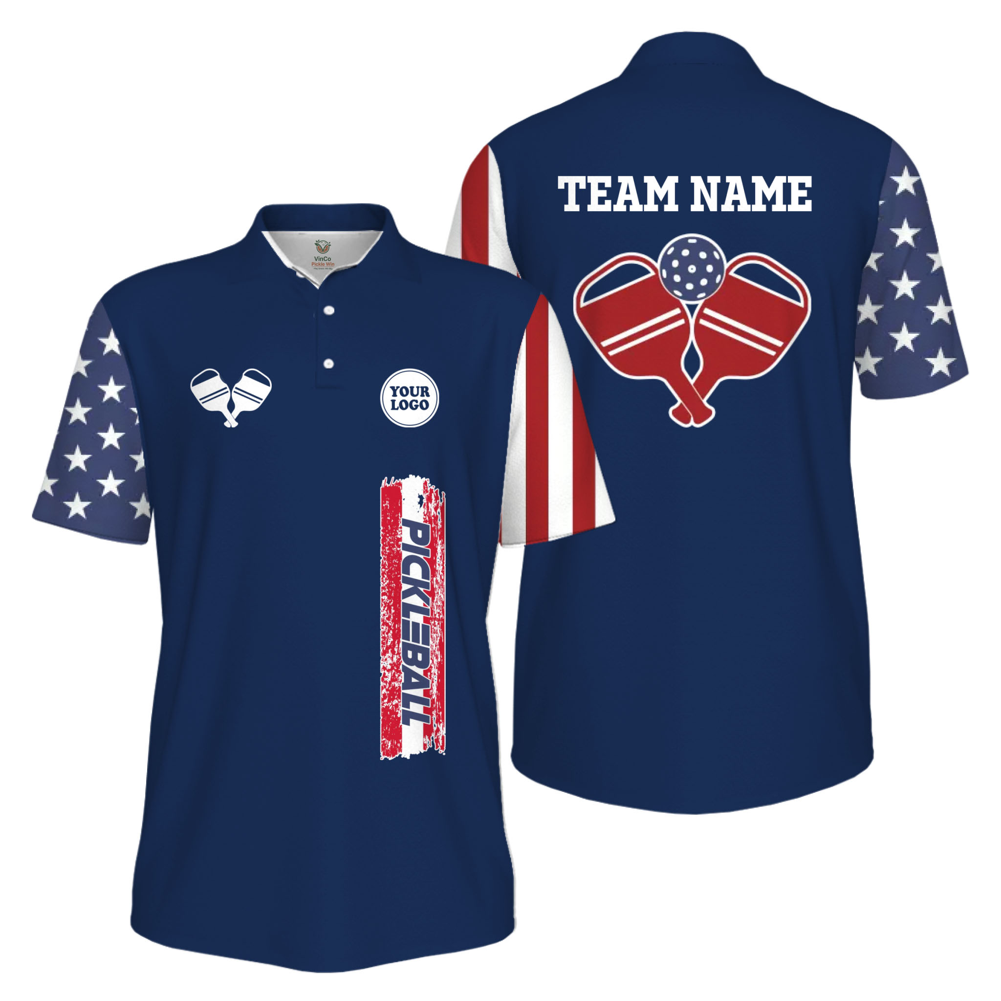 Picklewin Custom UV Protection Men Patriotic Polo Shirt With Pickleball Logo