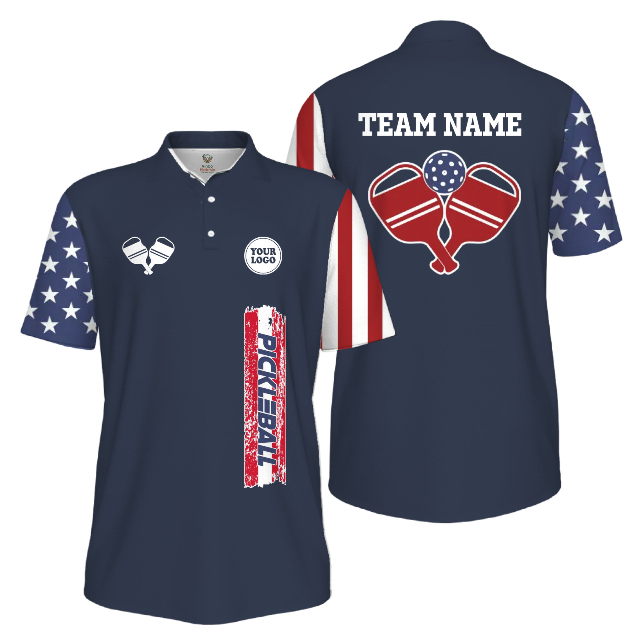 Picklewin Custom UV Protection Men Patriotic Polo Shirt With Pickleball Logo