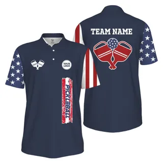 Picklewin Custom UV Protection Men Patriotic Polo Shirt With Pickleball Logo