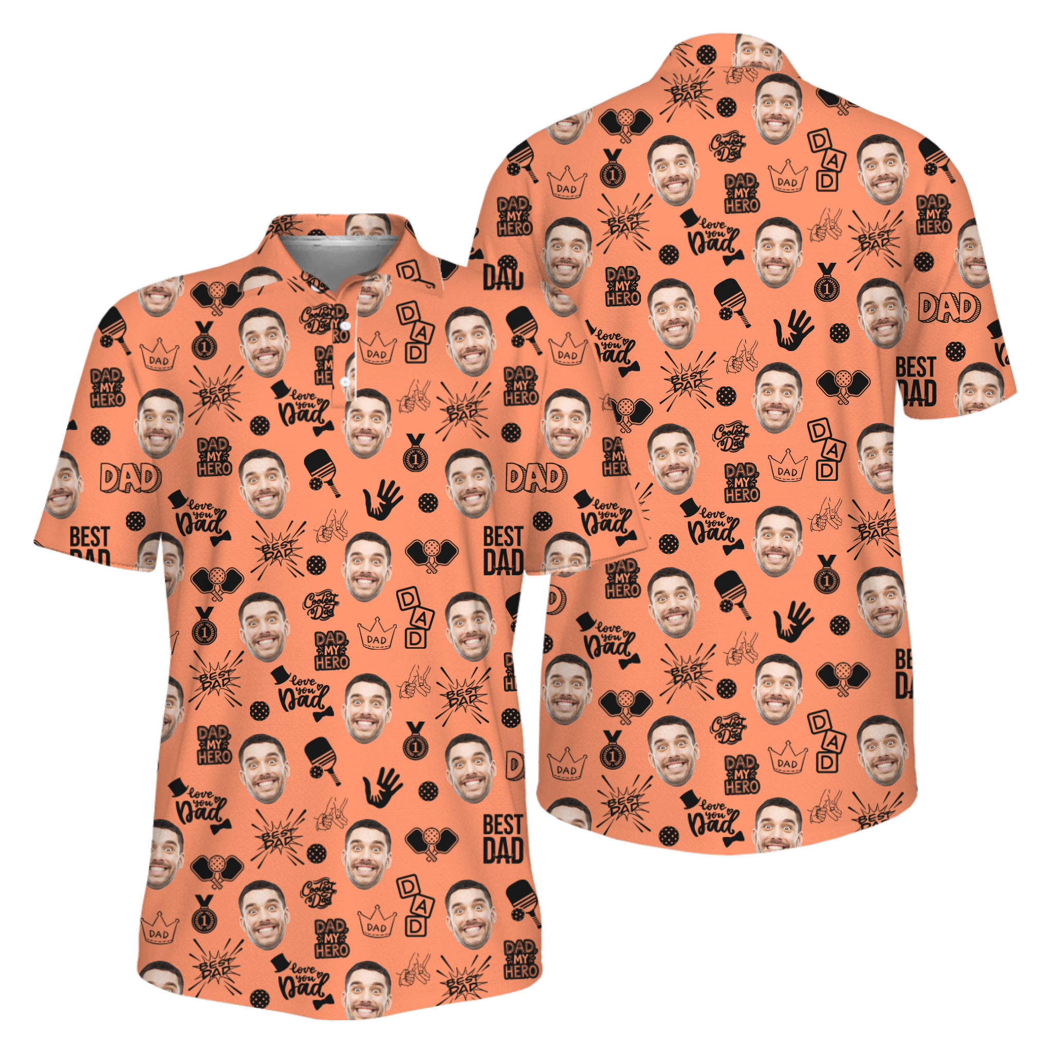 Picklewin Father Day Gift Custom Faces Pickleball UV Protection Polo Shirt