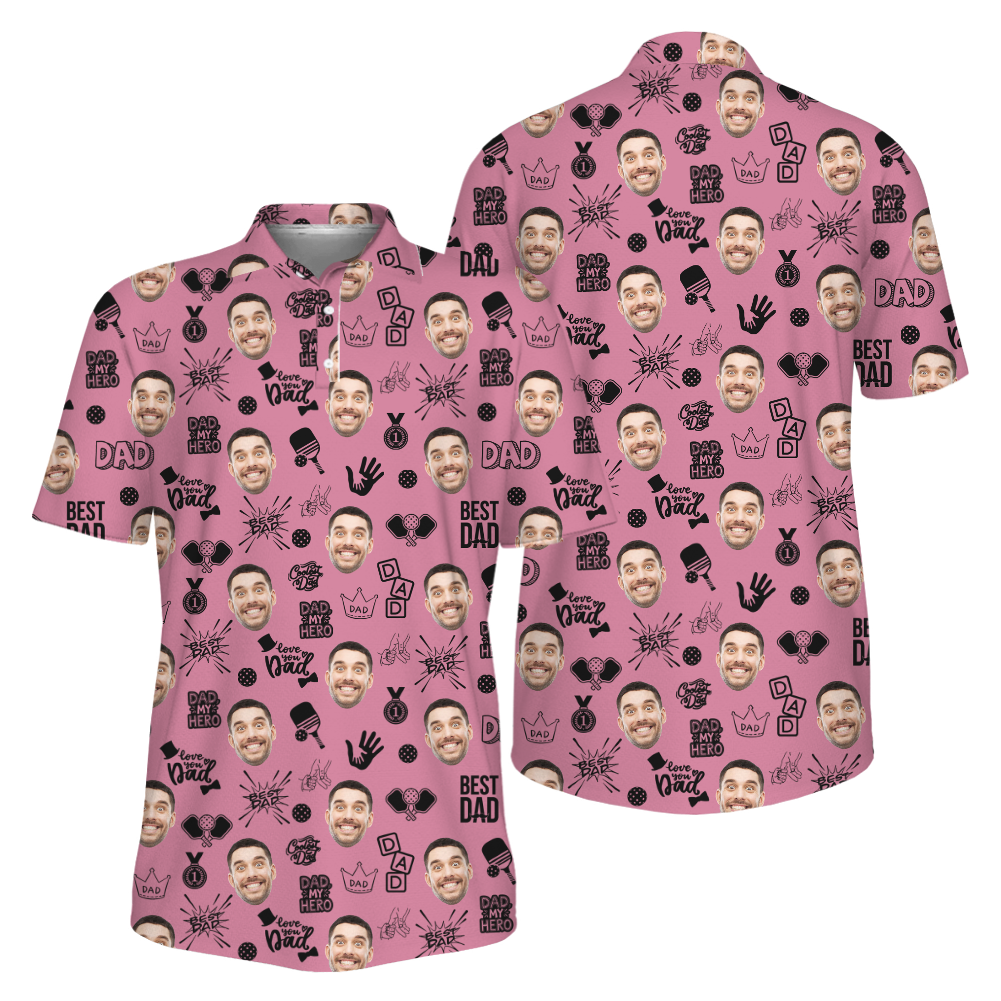 Picklewin Father Day Gift Custom Faces Pickleball UV Protection Polo Shirt