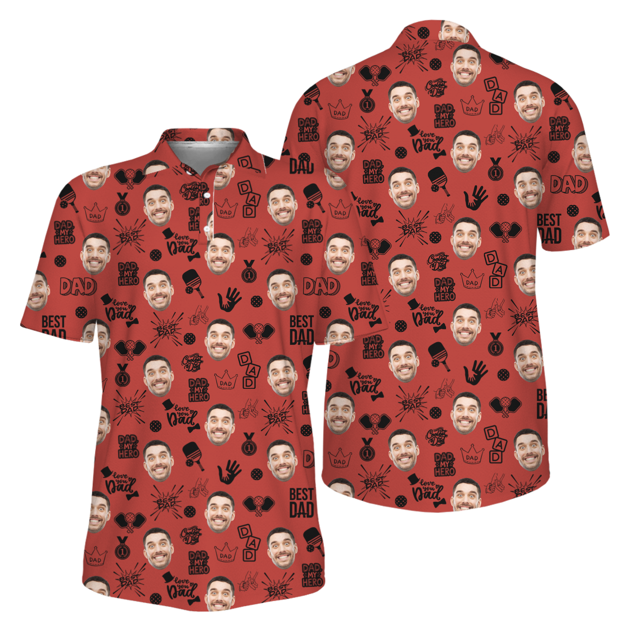 Picklewin Father Day Gift Custom Faces Pickleball UV Protection Polo Shirt