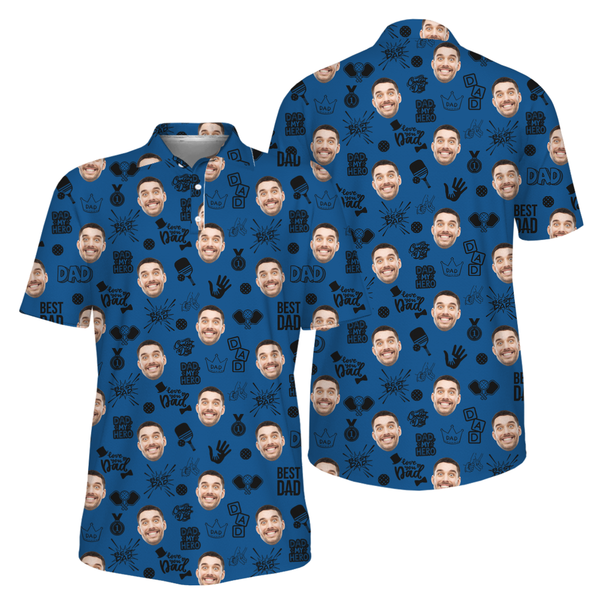 Picklewin Father Day Gift Custom Faces Pickleball UV Protection Polo Shirt