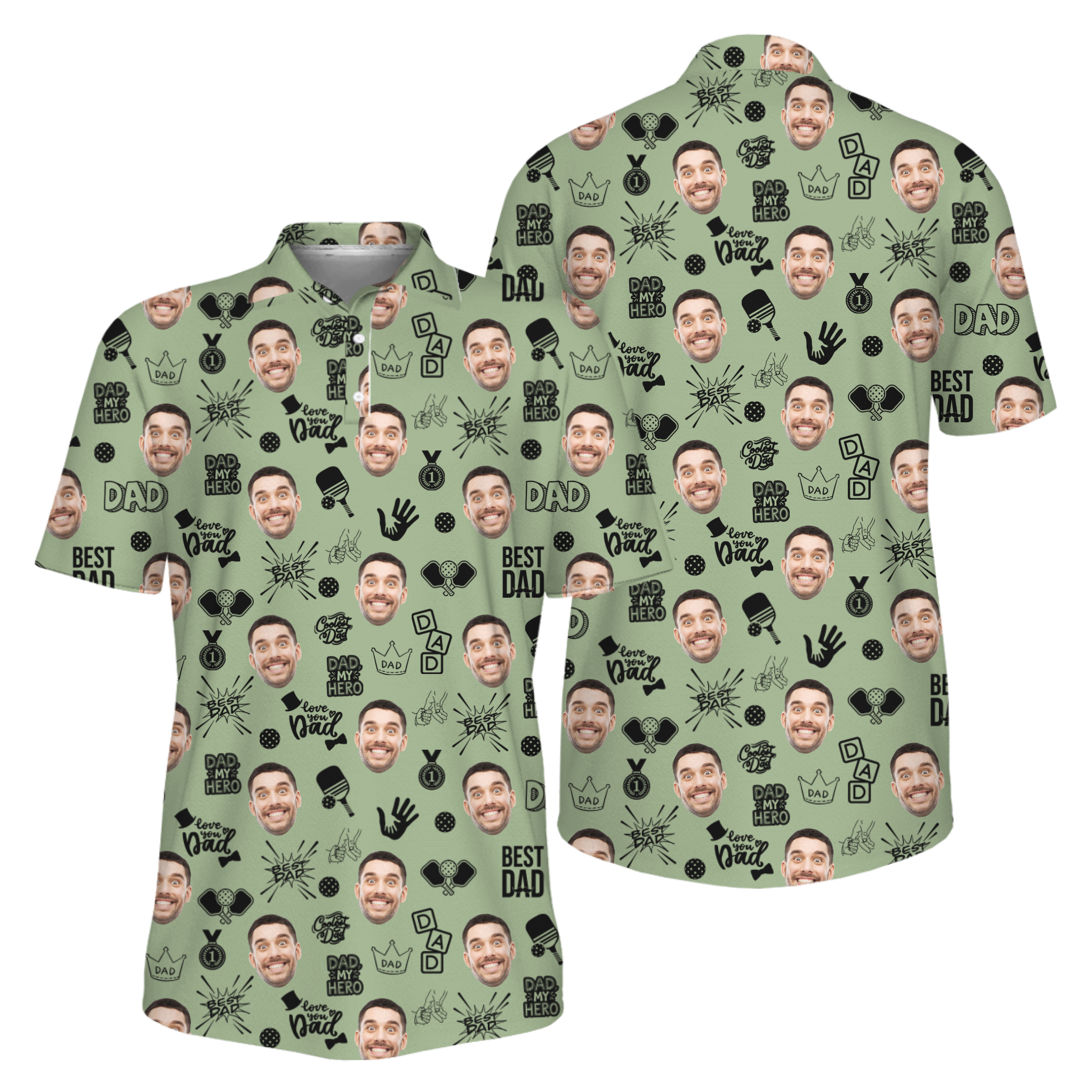 Picklewin Father Day Gift Custom Faces Pickleball UV Protection Polo Shirt