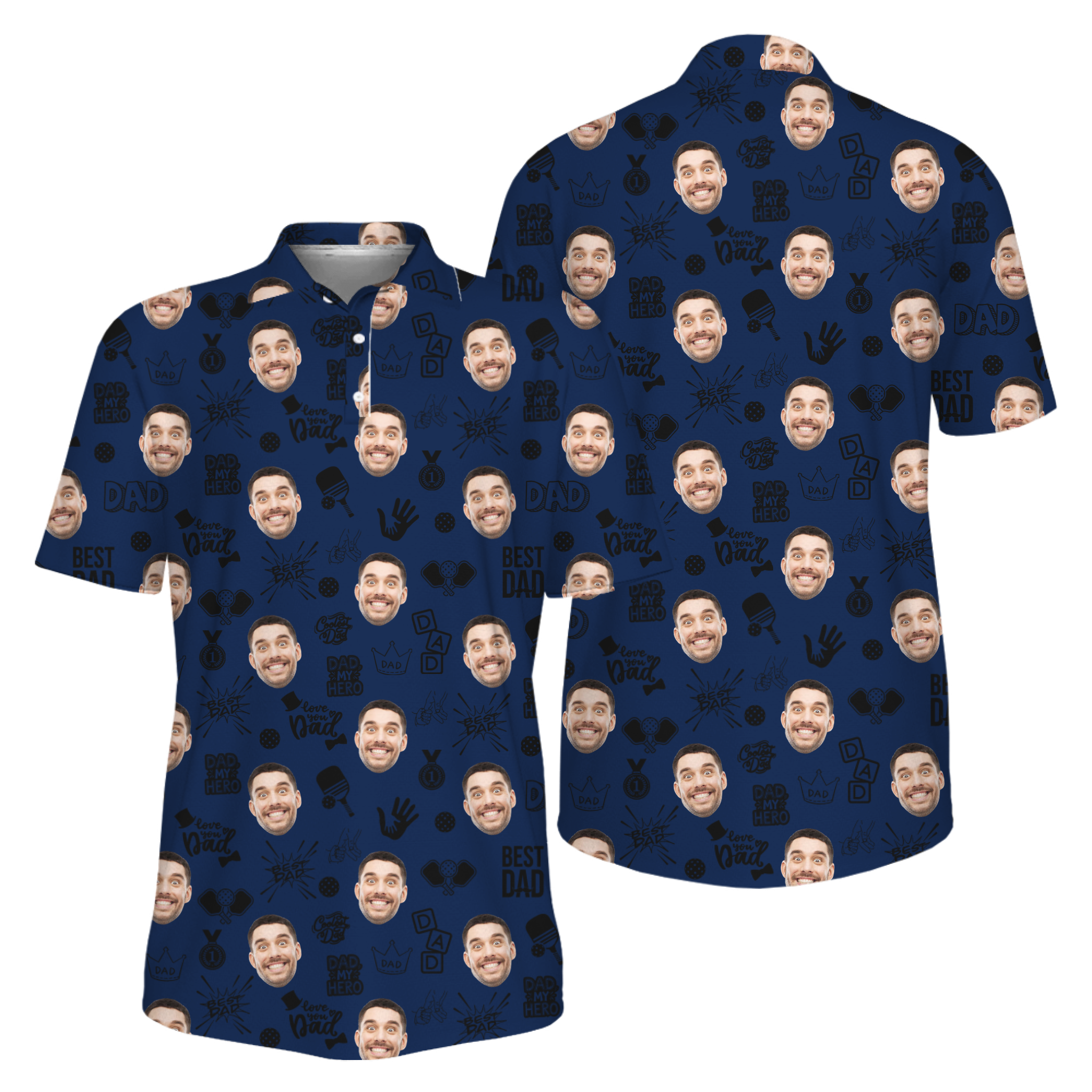 Picklewin Father Day Gift Custom Faces Pickleball UV Protection Polo Shirt