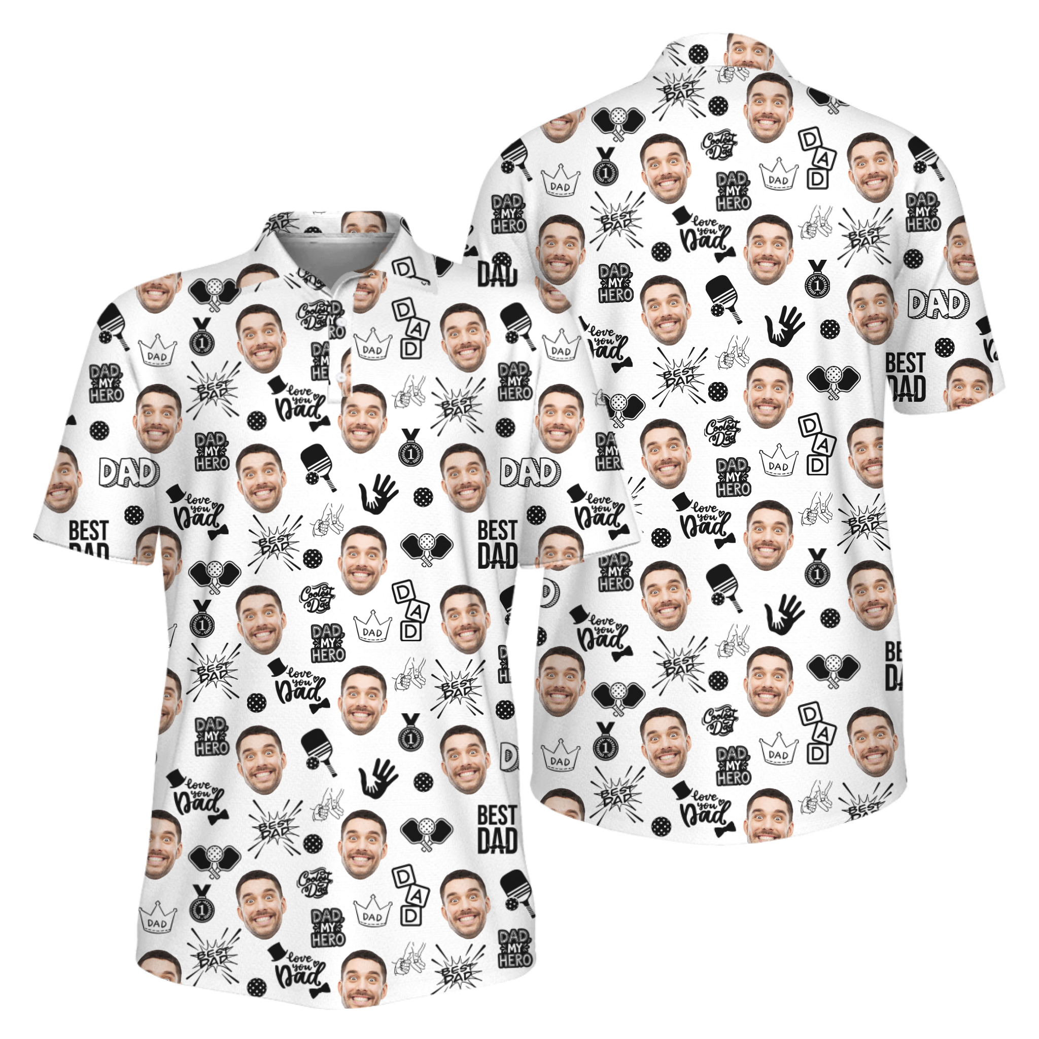 Picklewin Father Day Gift Custom Faces Pickleball UV Protection Polo Shirt