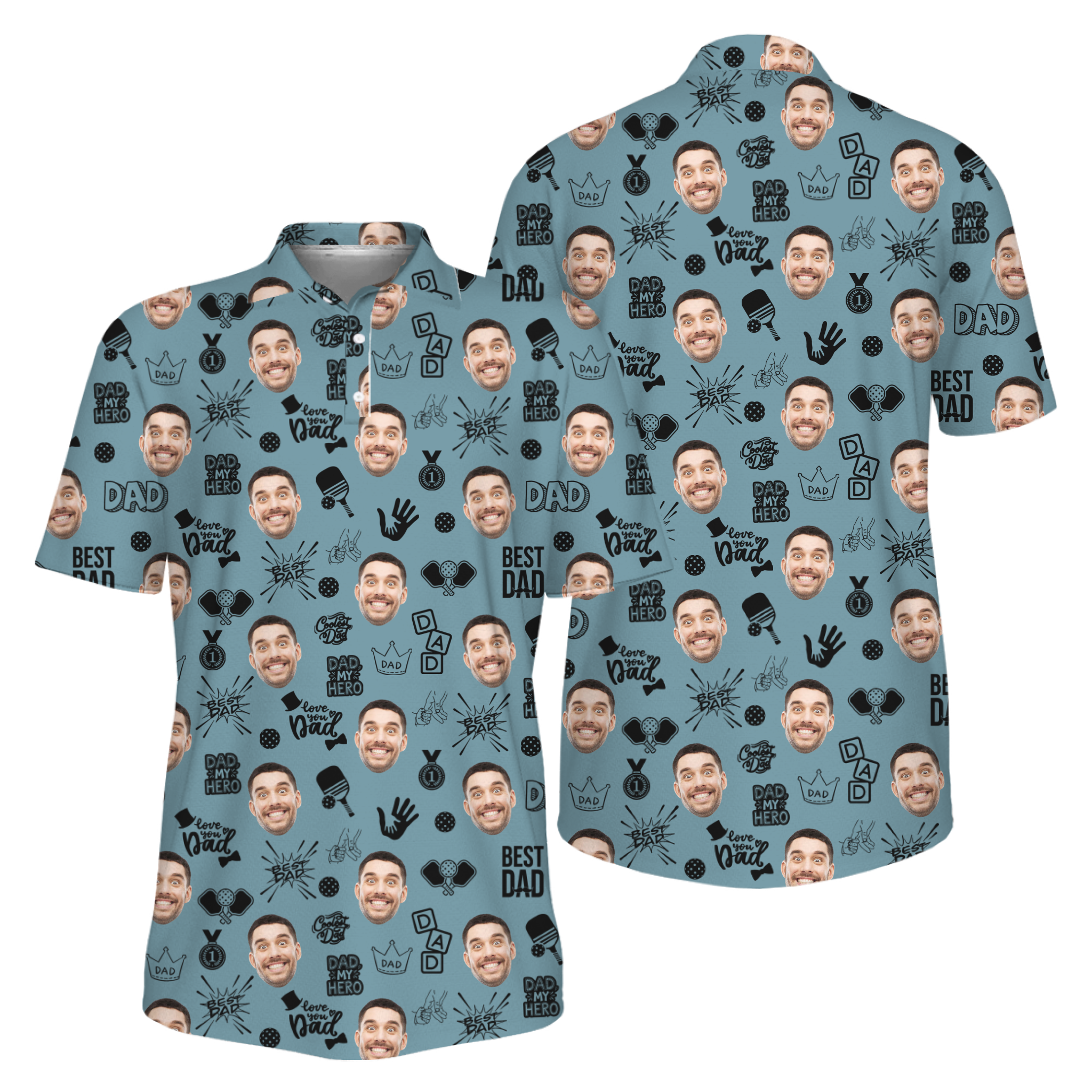 Picklewin Father Day Gift Custom Faces Pickleball UV Protection Polo Shirt - alternate