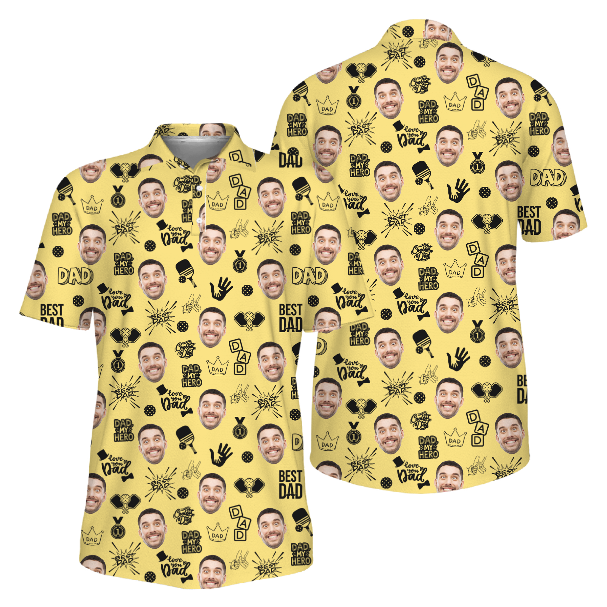 Picklewin Father Day Gift Custom Faces Pickleball UV Protection Polo Shirt