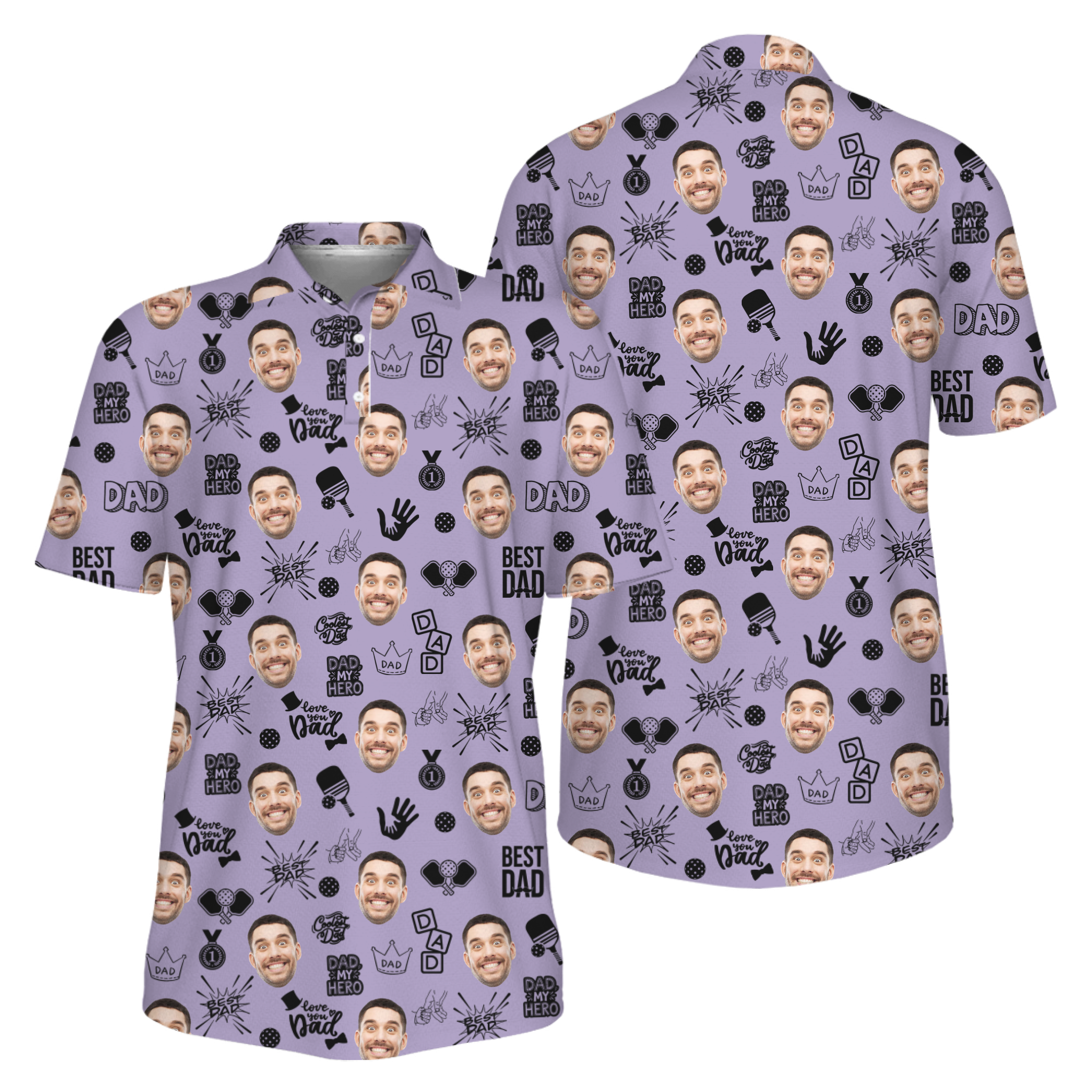Picklewin Father Day Gift Custom Faces Pickleball UV Protection Polo Shirt