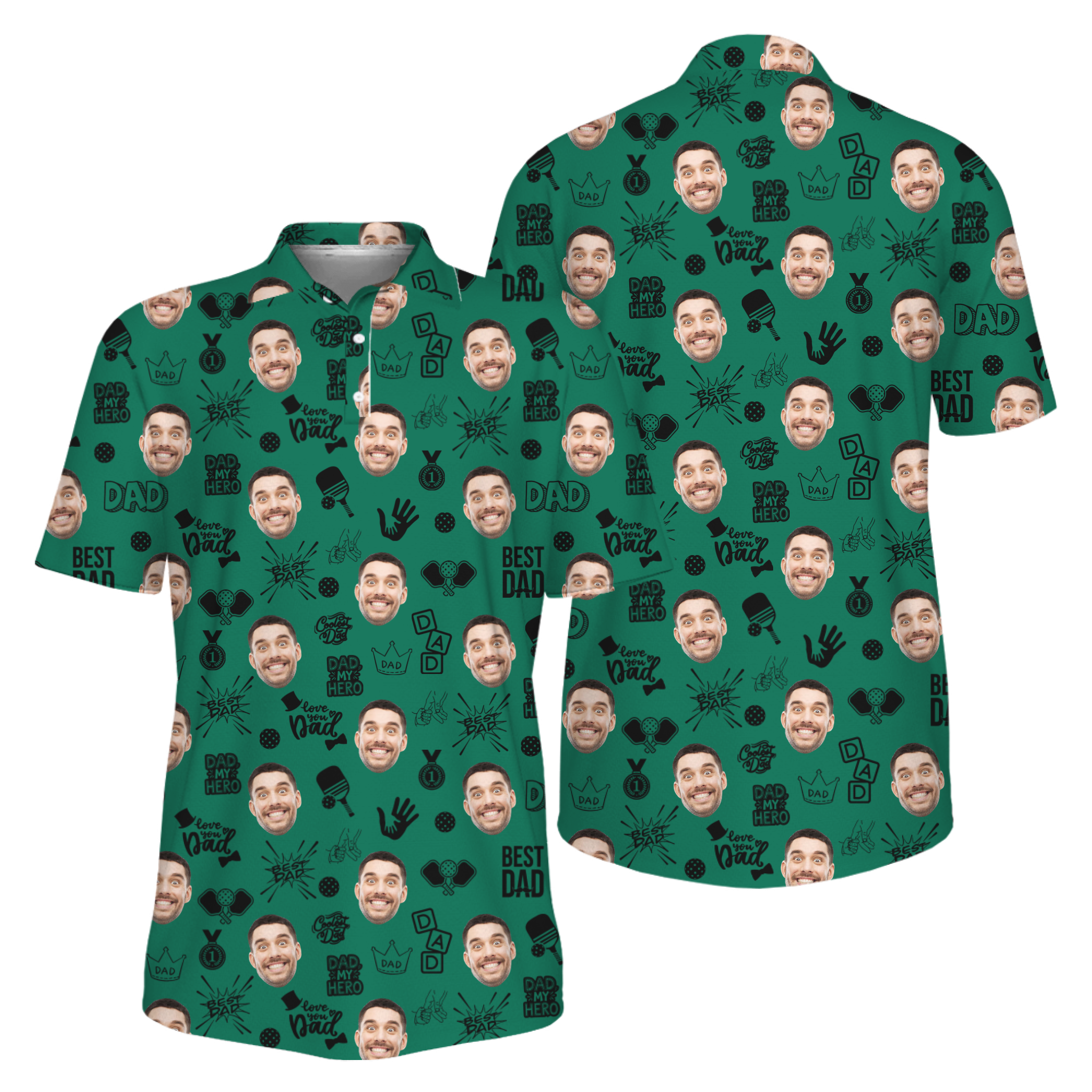 Picklewin Father Day Gift Custom Faces Pickleball UV Protection Polo Shirt