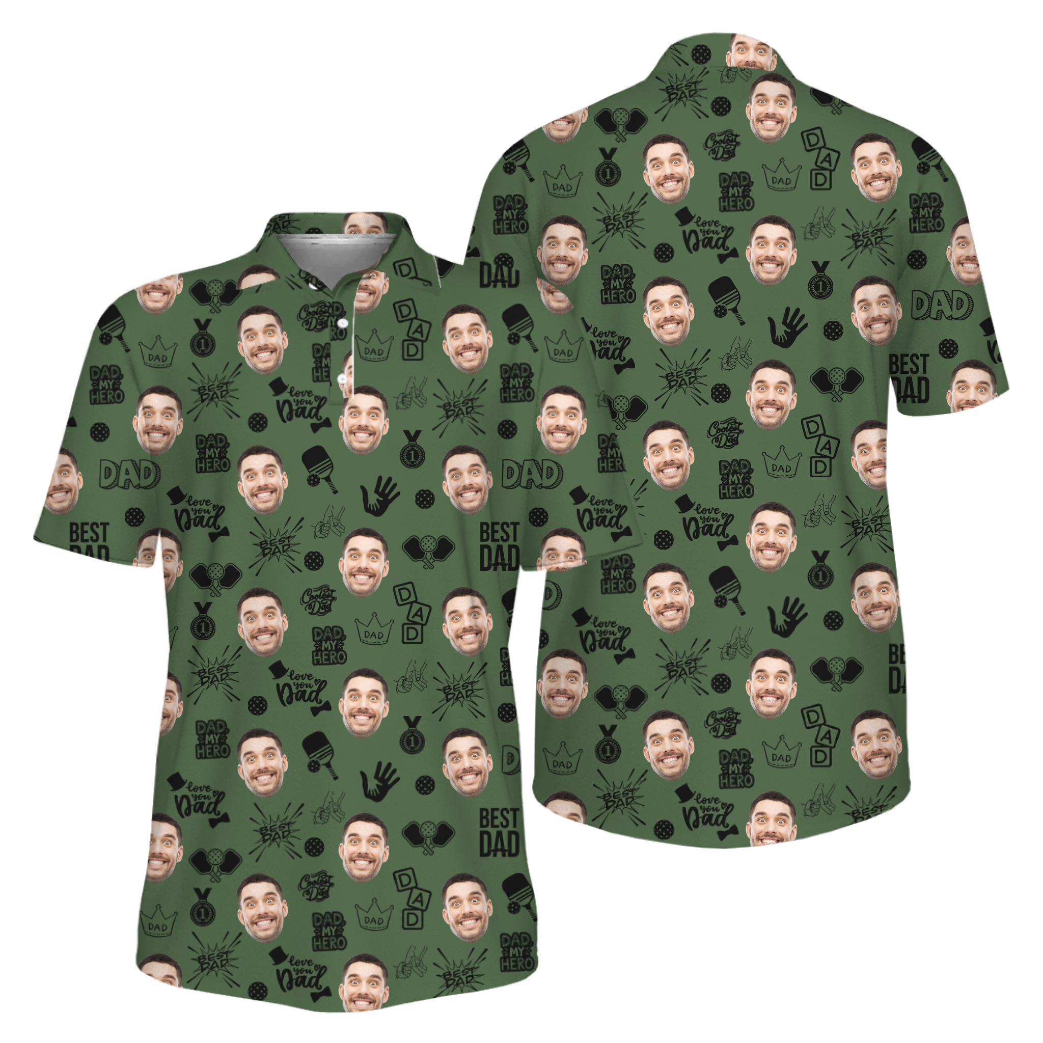 Picklewin Father Day Gift Custom Faces Pickleball UV Protection Polo Shirt