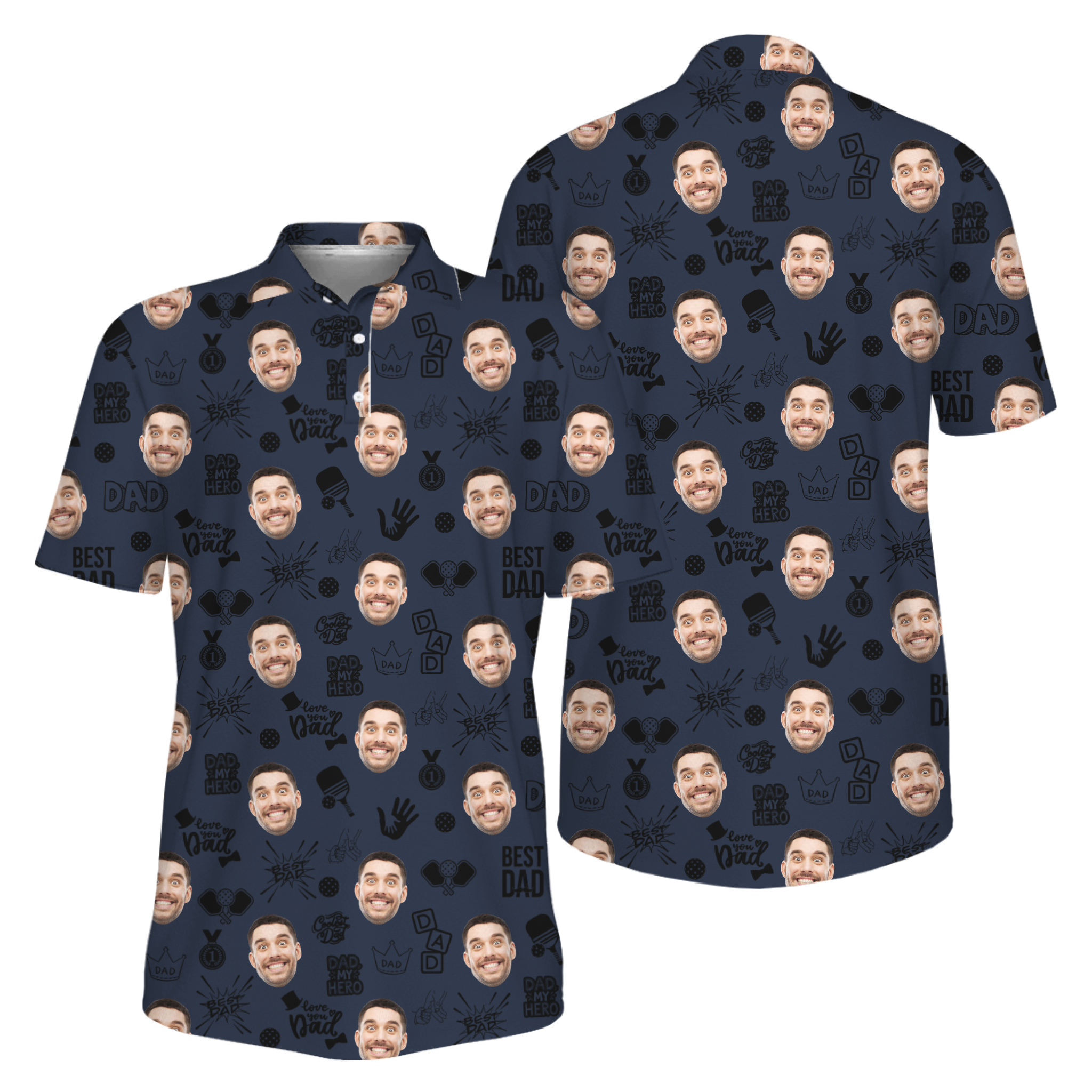 Picklewin Father Day Gift Custom Faces Pickleball UV Protection Polo Shirt