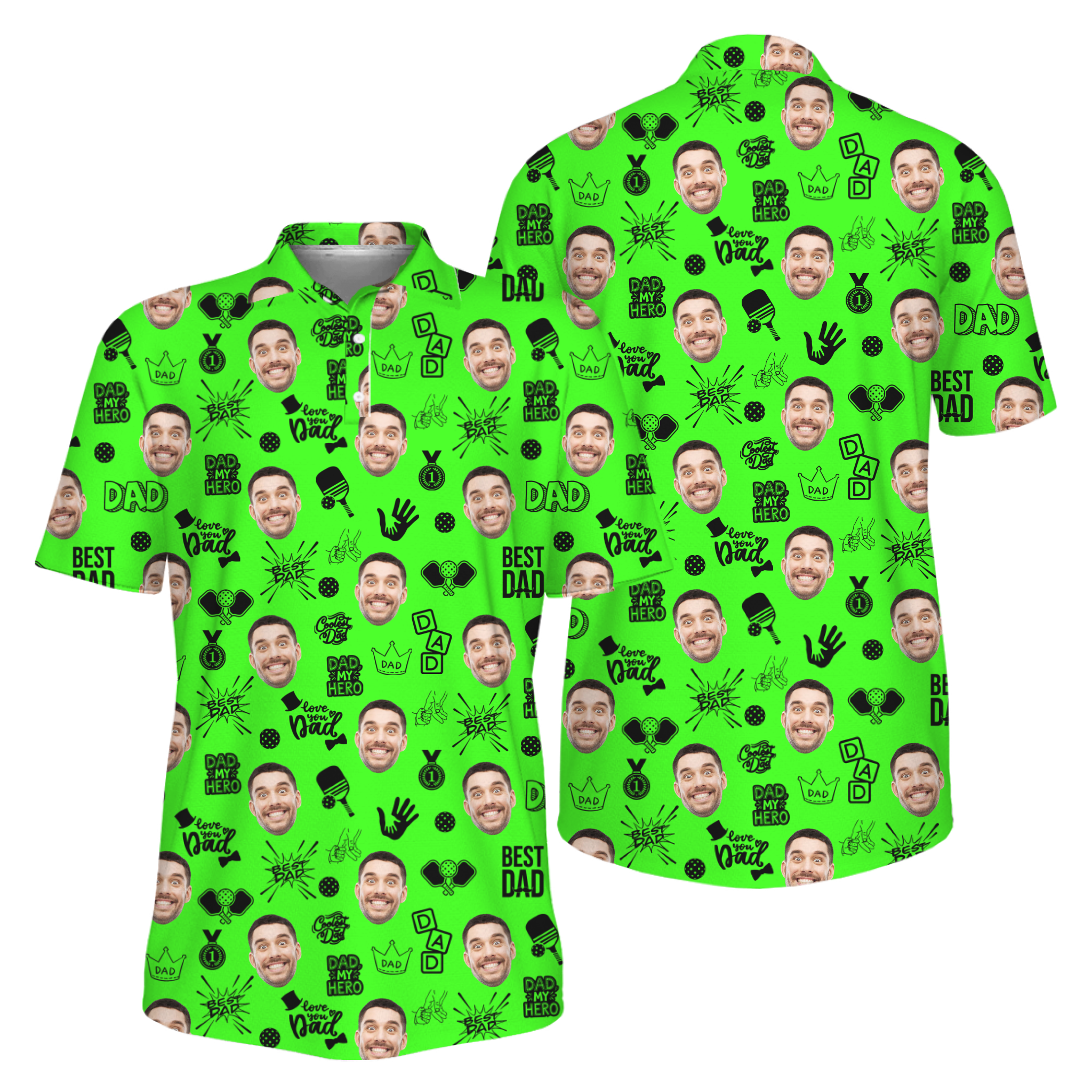 Picklewin Father Day Gift Custom Faces Pickleball UV Protection Polo Shirt