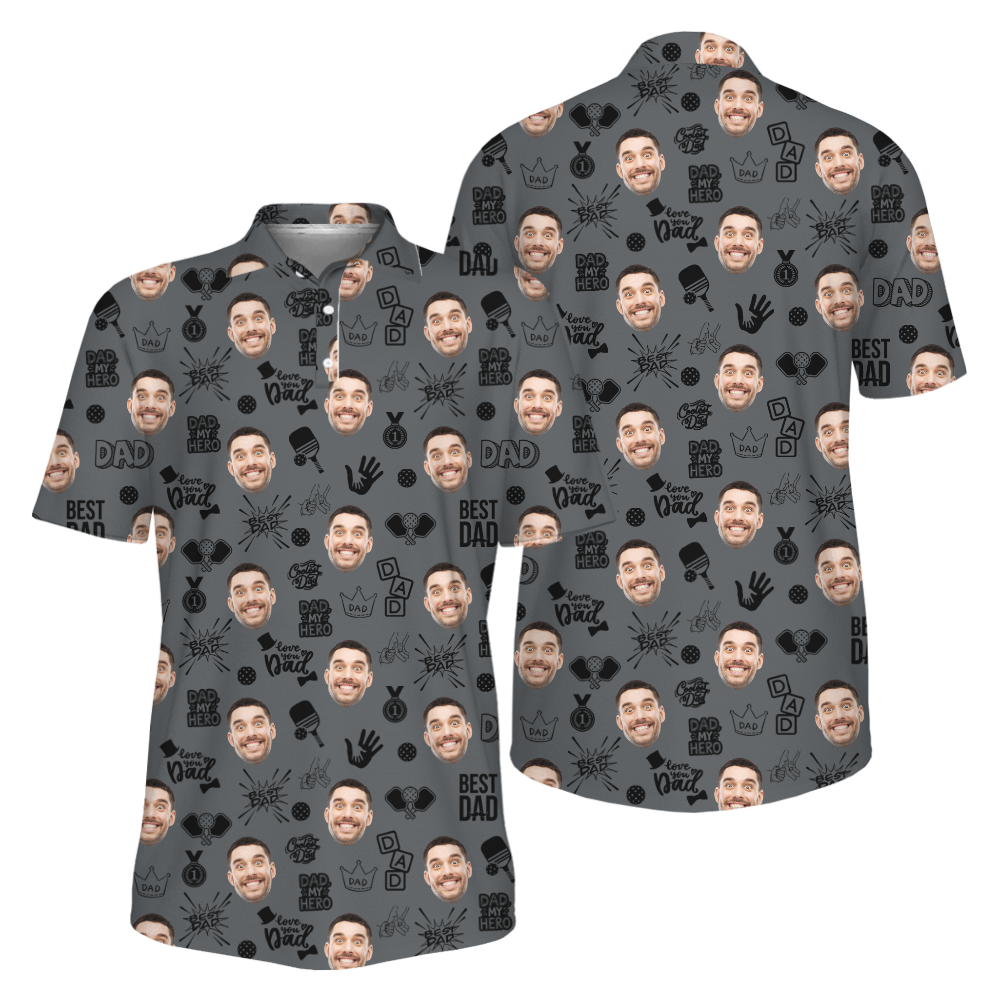 Picklewin Father Day Gift Custom Faces Pickleball UV Protection Polo Shirt