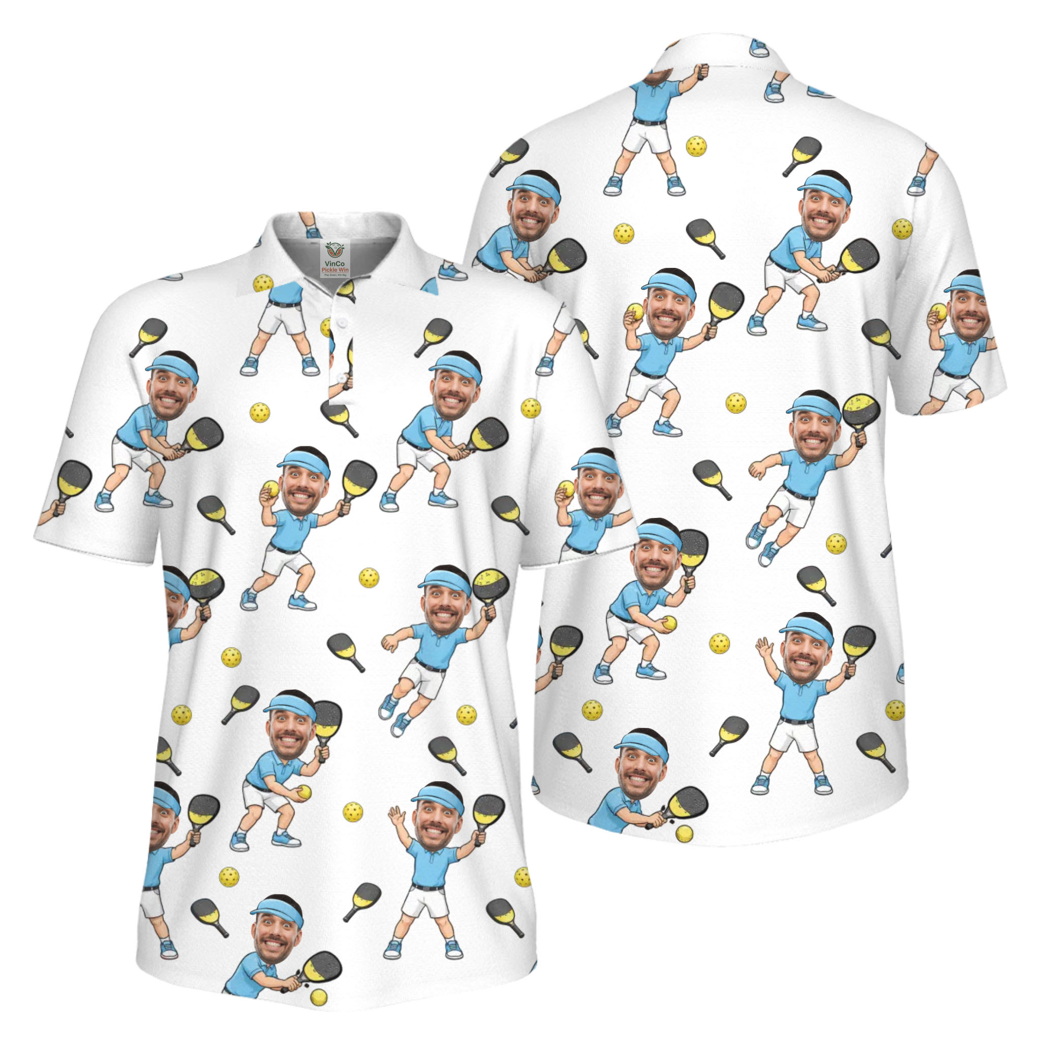 Picklewin Funny Custom Faces Father Day UV Protection Pickleball Polo Shirt For Men 