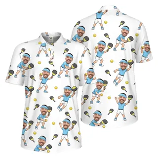 Picklewin Funny Custom Faces Father Day UV Protection Pickleball Polo Shirt For Men 