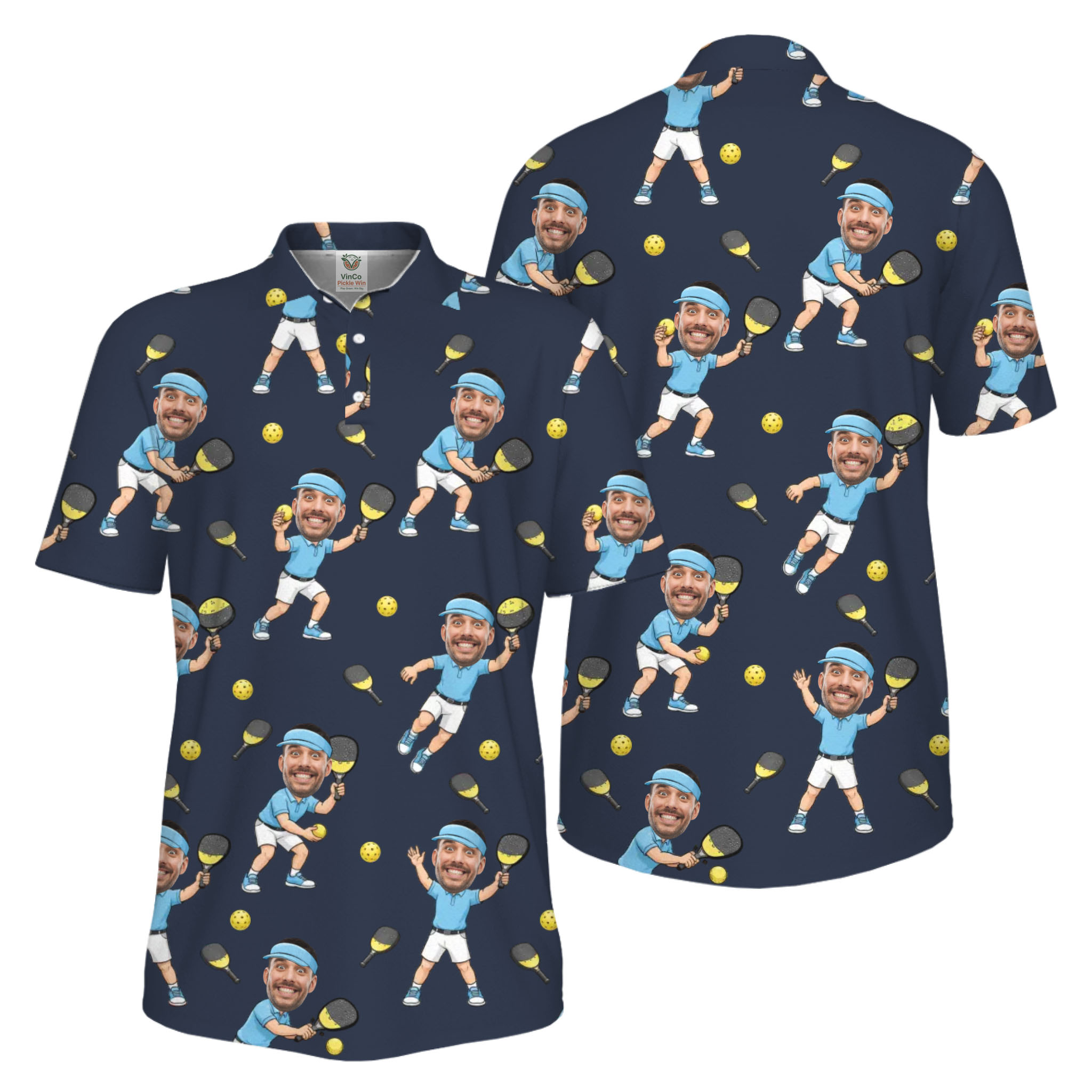 Picklewin Funny Custom Faces Father Day UV Protection Pickleball Polo Shirt For Men 