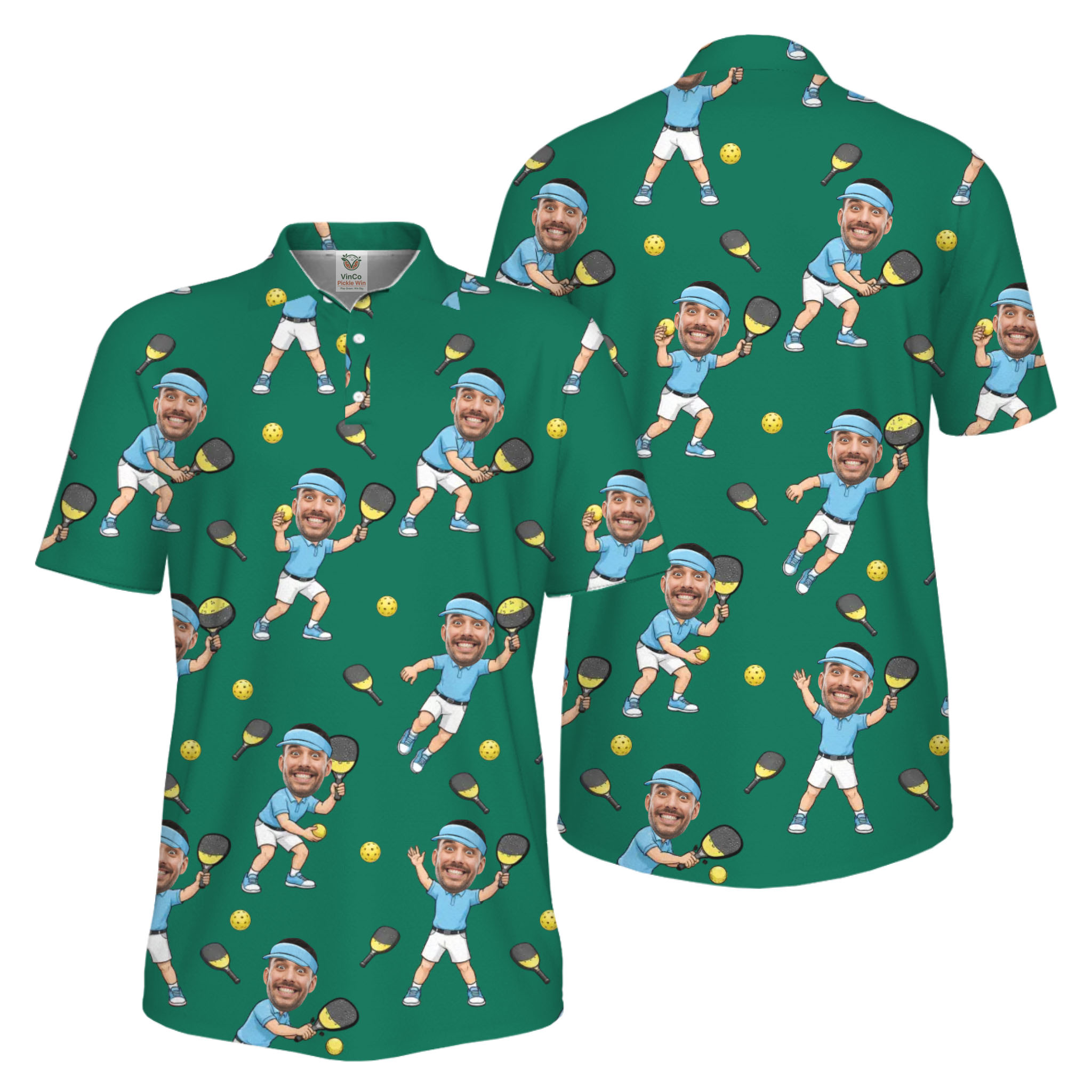 Picklewin Funny Custom Faces Father Day UV Protection Pickleball Polo Shirt For Men 