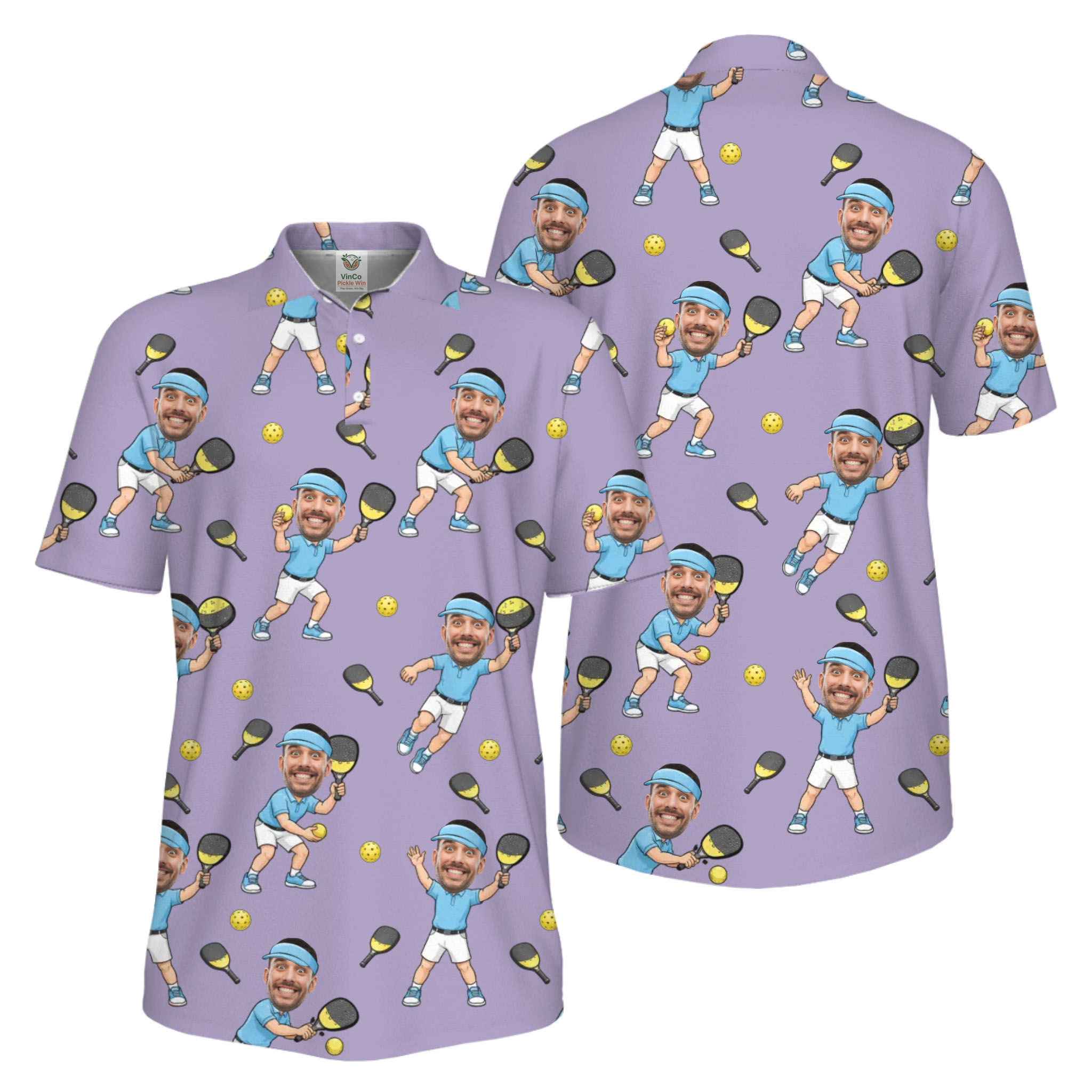 Picklewin Funny Custom Faces Father Day UV Protection Pickleball Polo Shirt For Men 