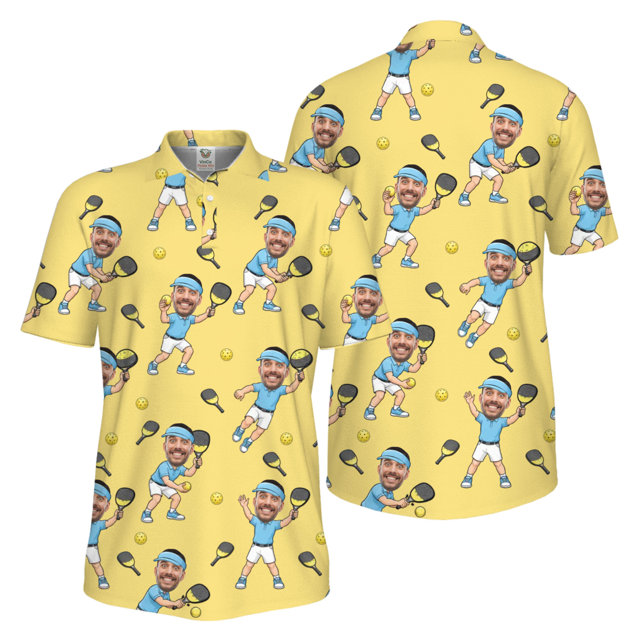 Picklewin Funny Custom Faces Father Day UV Protection Pickleball Polo Shirt For Men 