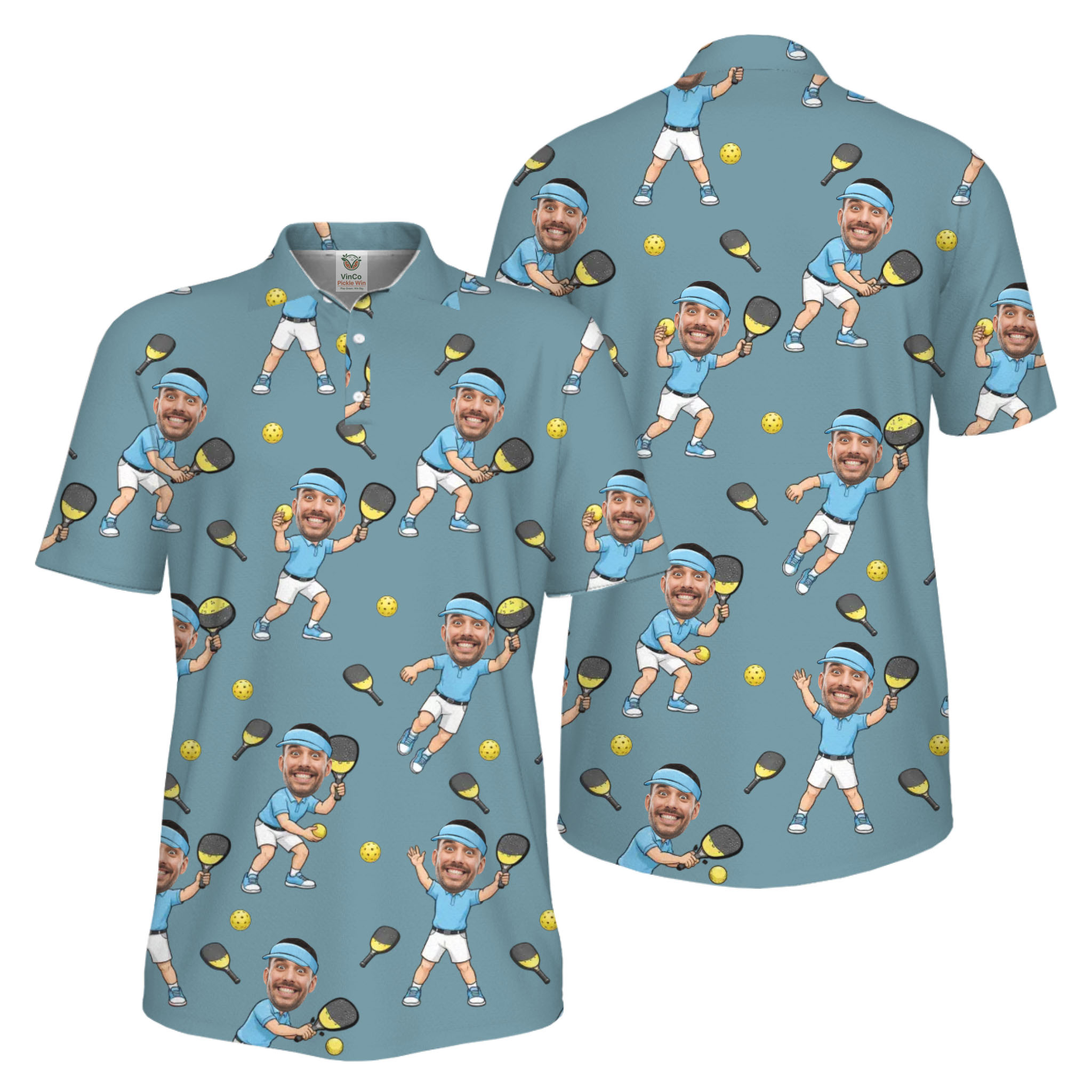 Picklewin Funny Custom Faces Father Day UV Protection Pickleball Polo Shirt For Men 