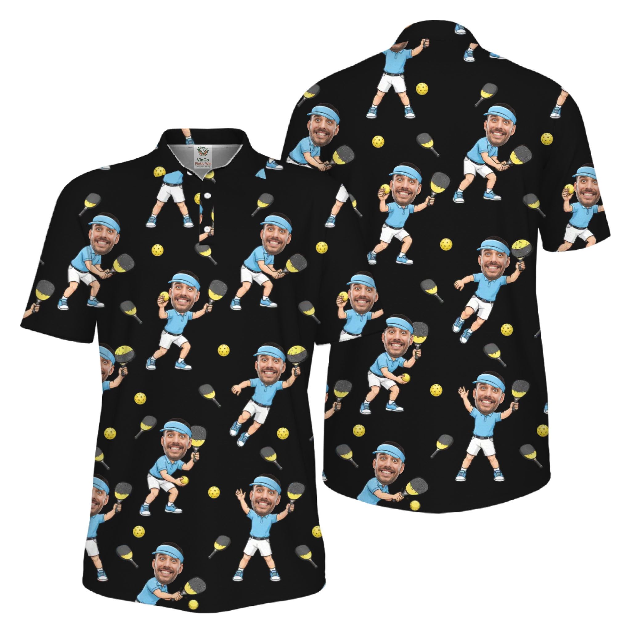 Picklewin Funny Custom Faces Father Day UV Protection Pickleball Polo Shirt For Men 
