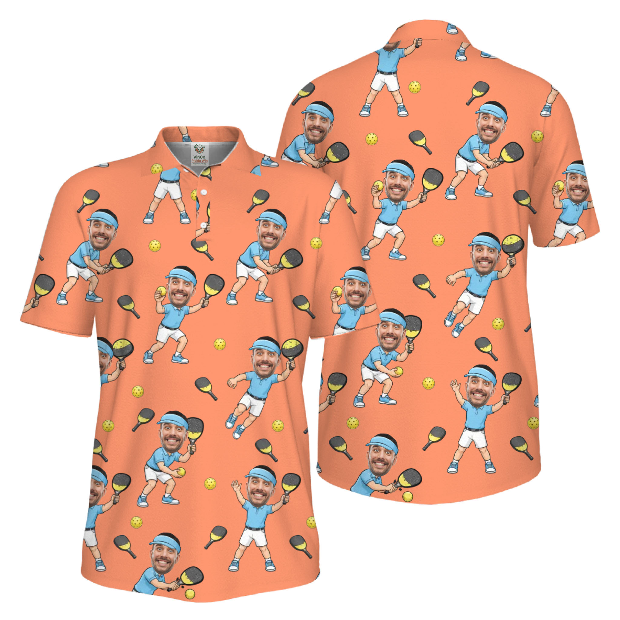 Picklewin Funny Custom Faces Father Day UV Protection Pickleball Polo Shirt For Men 
