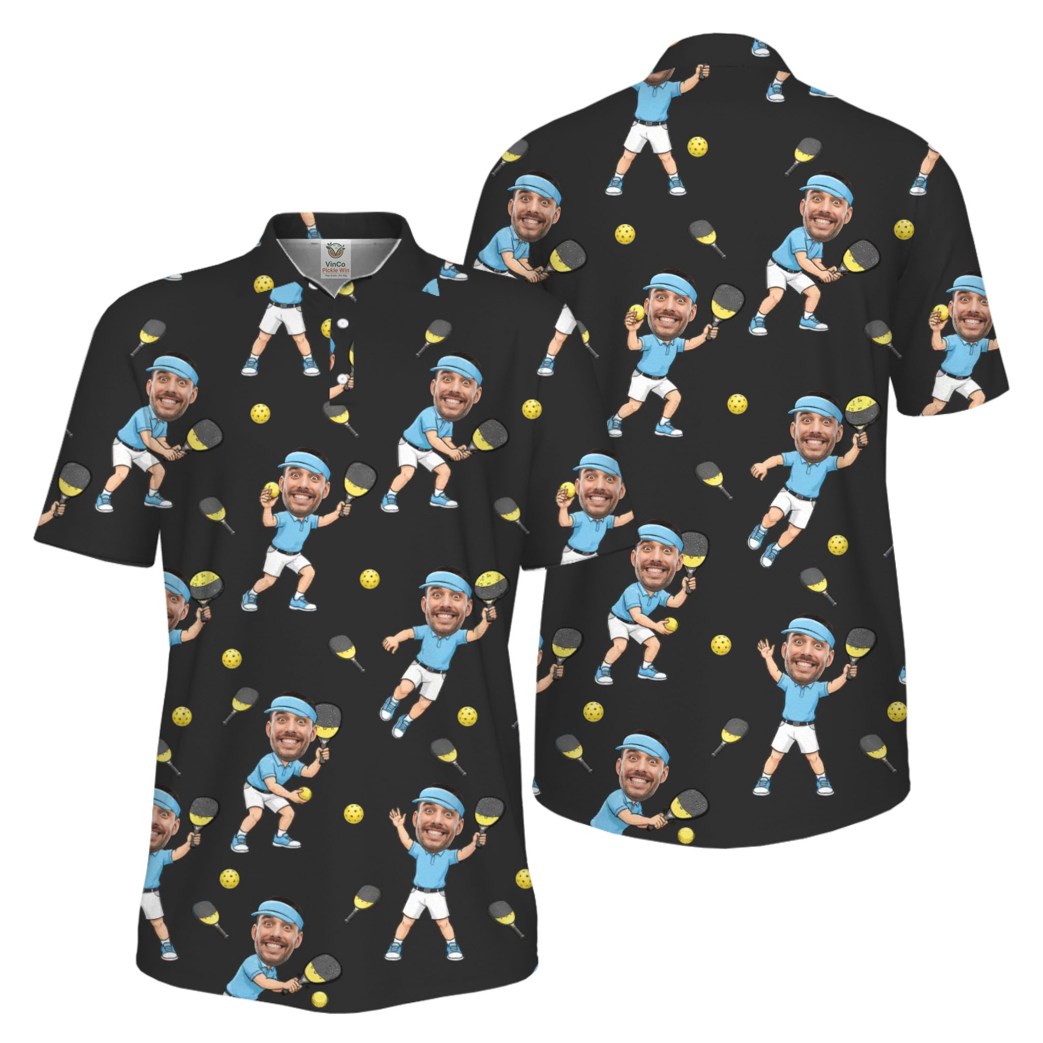 Picklewin Funny Custom Faces Father Day UV Protection Pickleball Polo Shirt For Men 