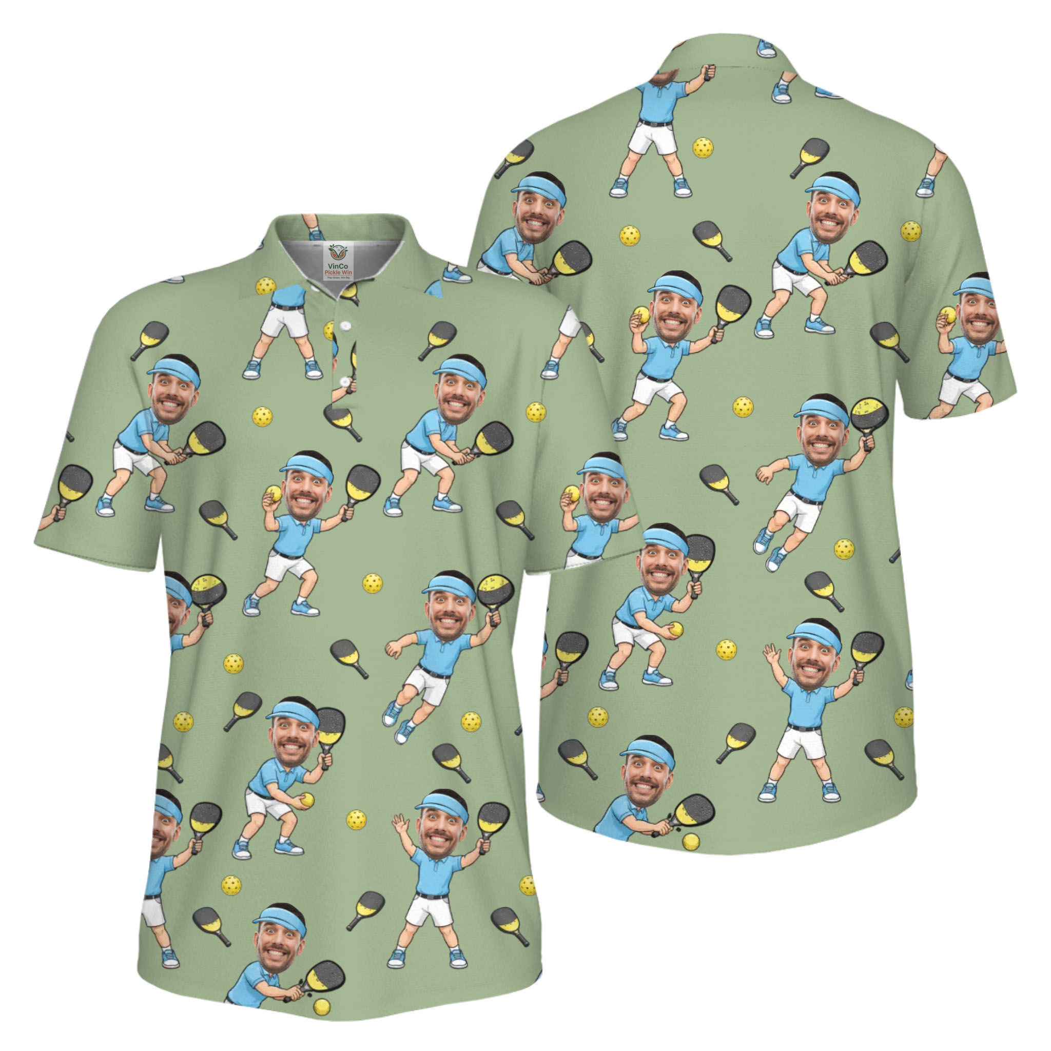 Picklewin Funny Custom Faces Father Day UV Protection Pickleball Polo Shirt For Men 