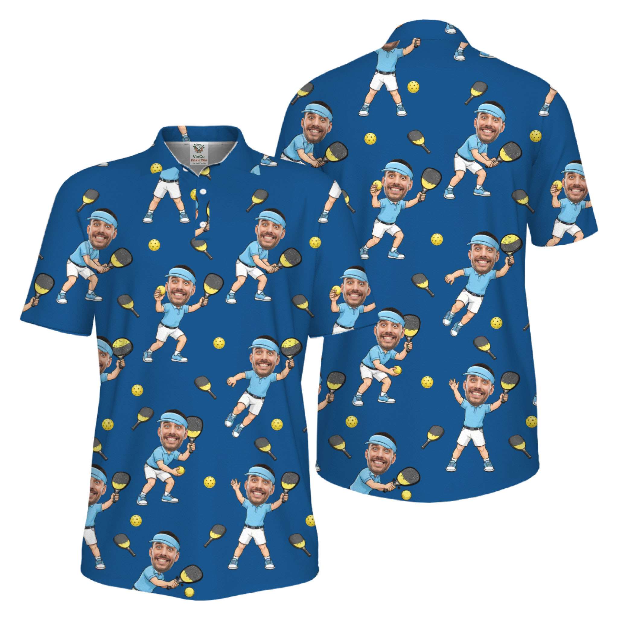 Picklewin Funny Custom Faces Father Day UV Protection Pickleball Polo Shirt For Men 