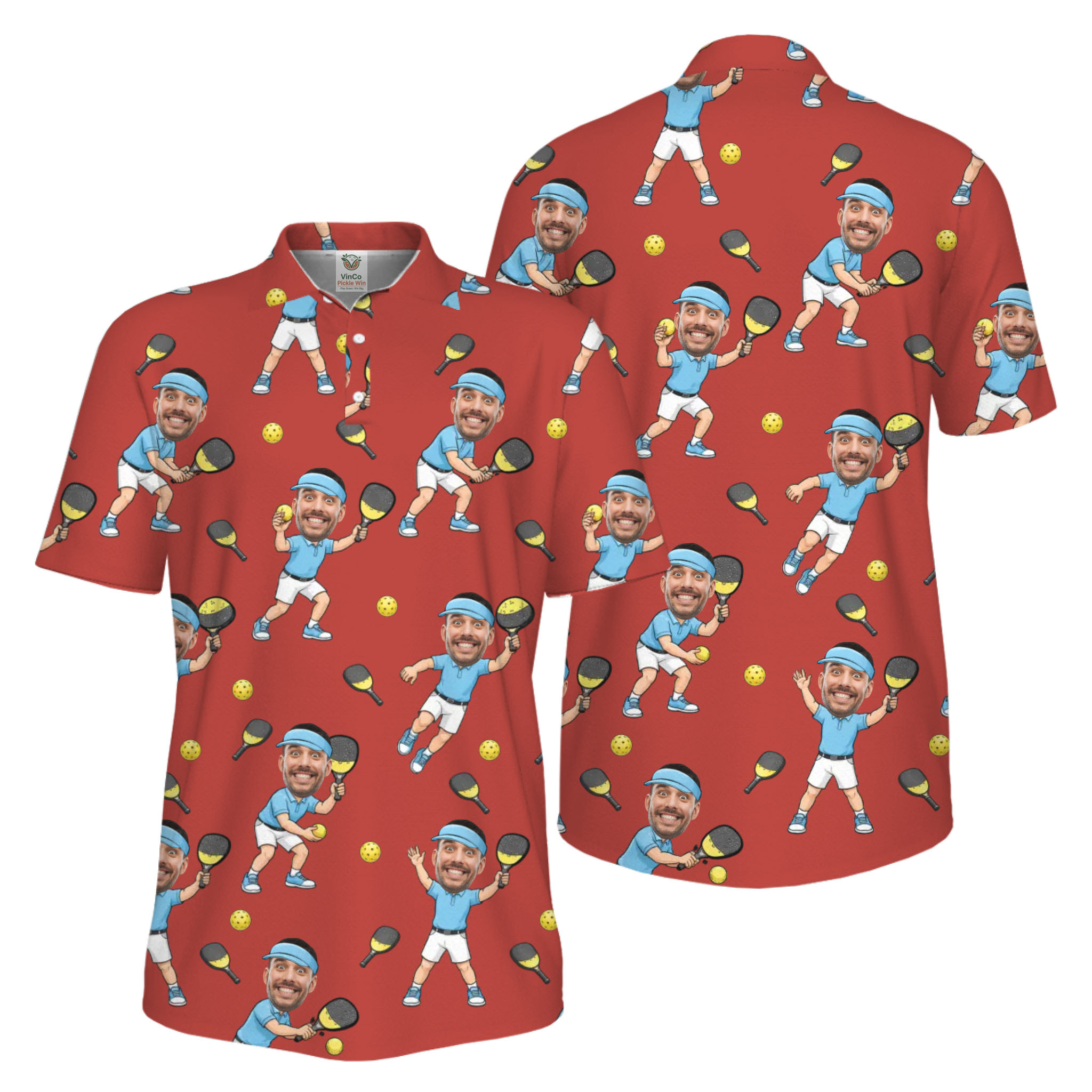 Picklewin Funny Custom Faces Father Day UV Protection Pickleball Polo Shirt For Men 