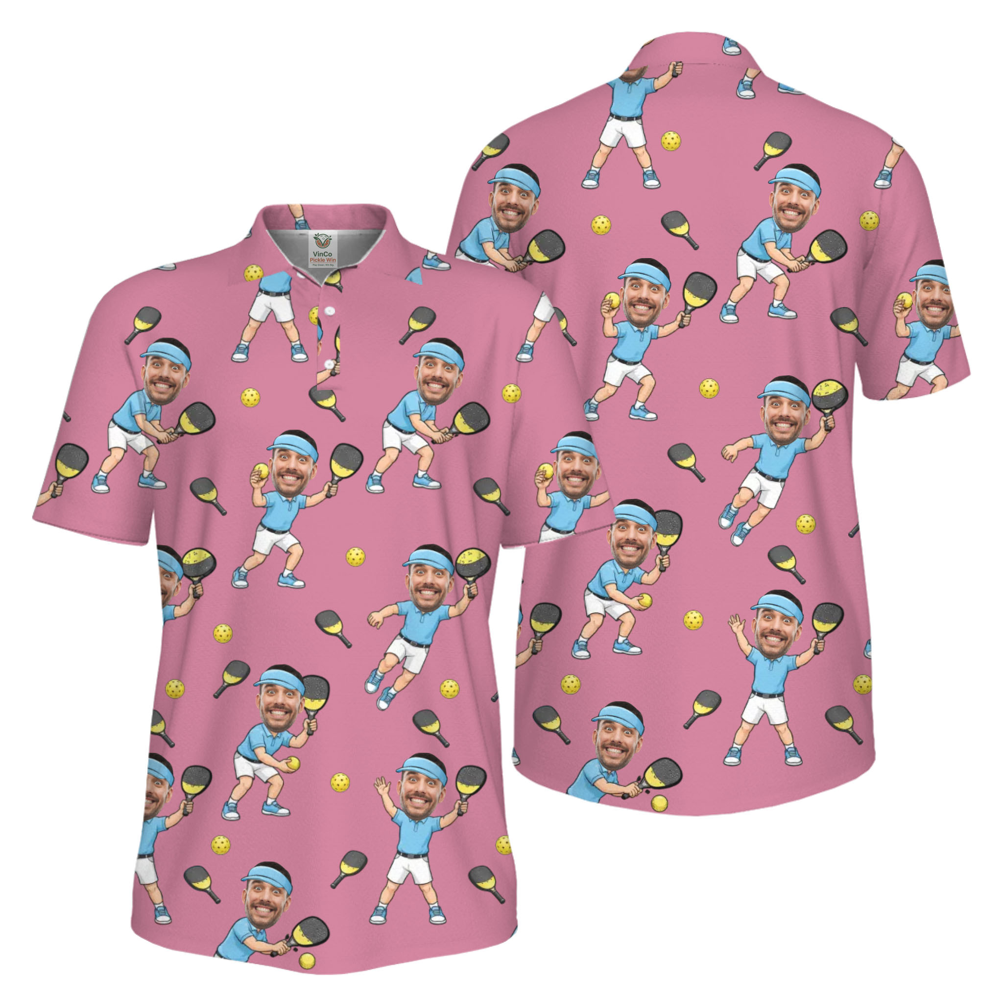 Picklewin Funny Custom Faces Father Day UV Protection Pickleball Polo Shirt For Men 