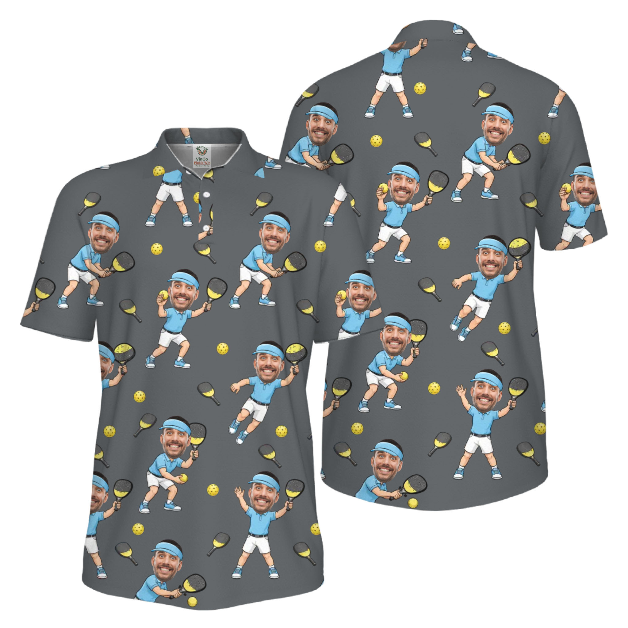 Picklewin Funny Custom Faces Father Day UV Protection Pickleball Polo Shirt For Men 