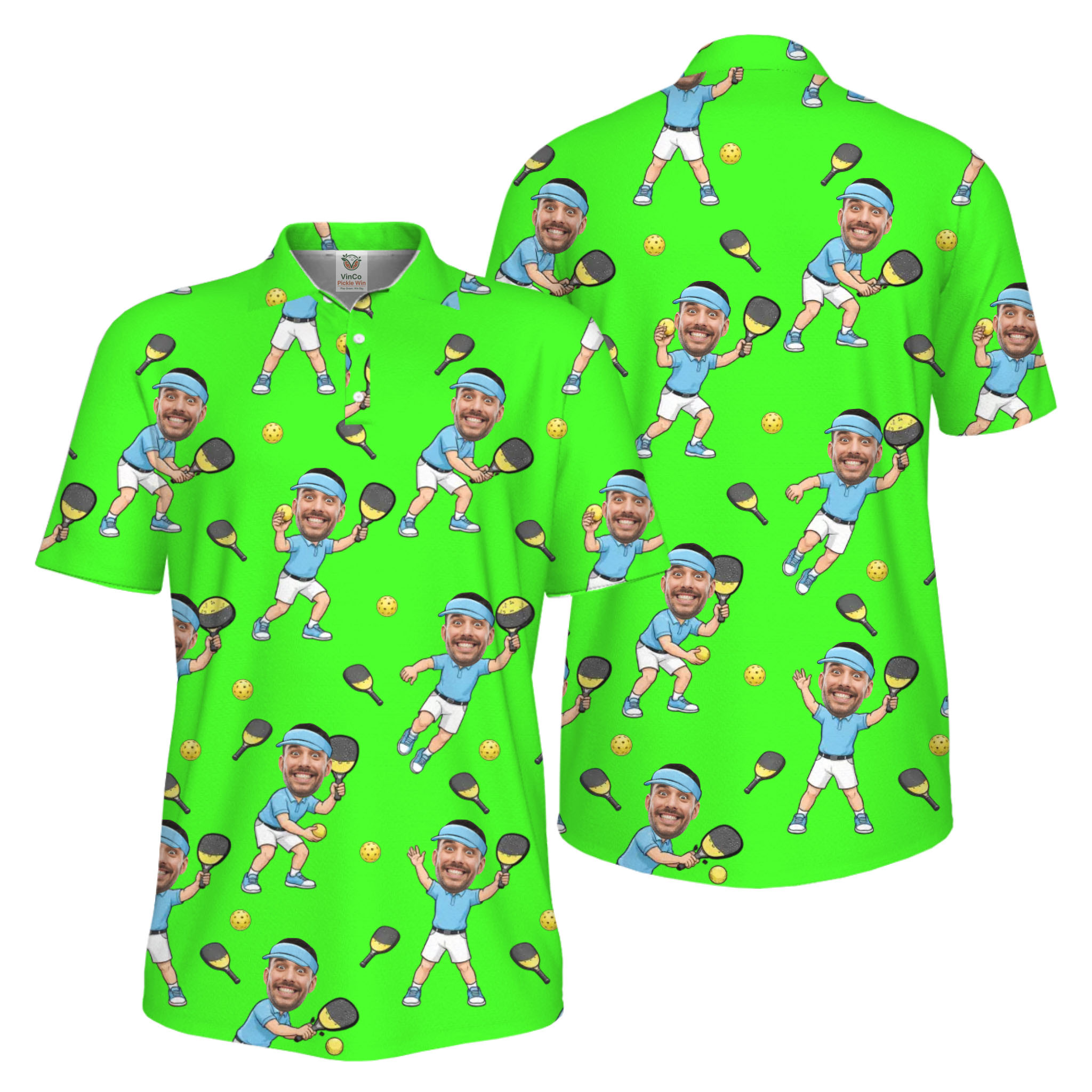 Picklewin Funny Custom Faces Father Day UV Protection Pickleball Polo Shirt For Men 