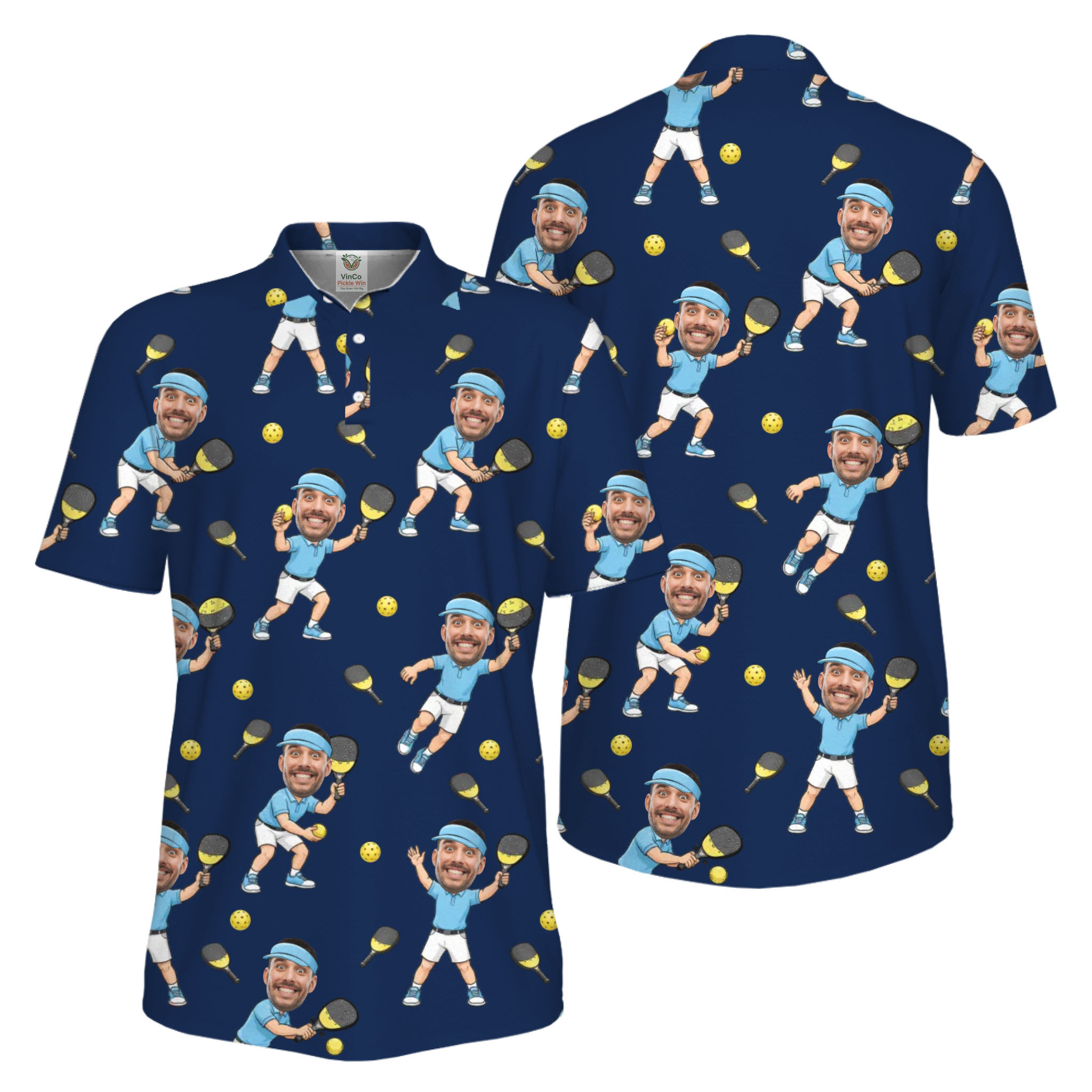 Picklewin Funny Custom Faces Father Day UV Protection Pickleball Polo Shirt For Men 