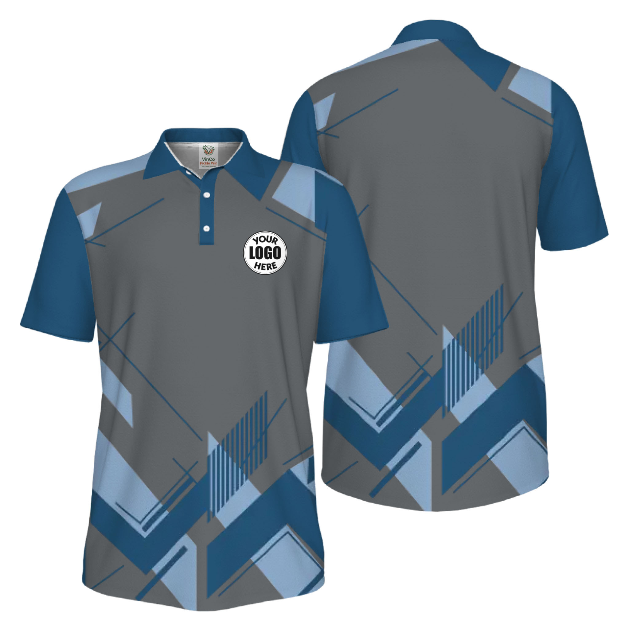 Picklewin Geometric Custom Logo UV Protection Men Polo Shirt Live Preview 