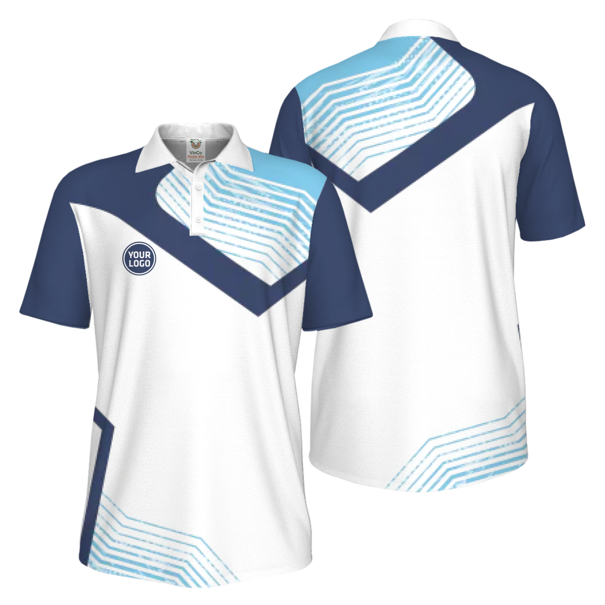 Picklewin Geometric Custom Logo UV Protection Pickleball Polo Shirt Men