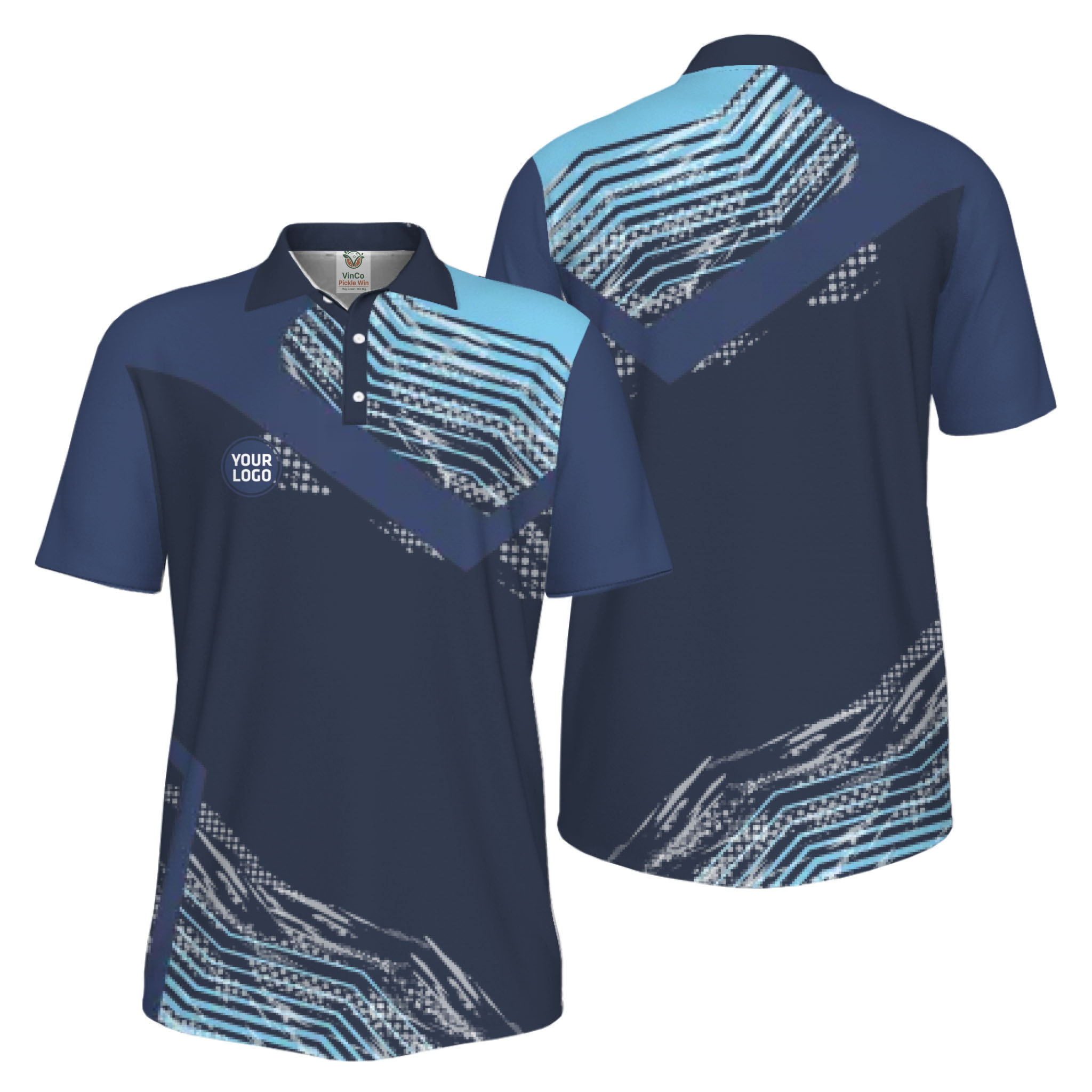 Picklewin Geometric Custom Logo UV Protection Pickleball Polo Shirt Men