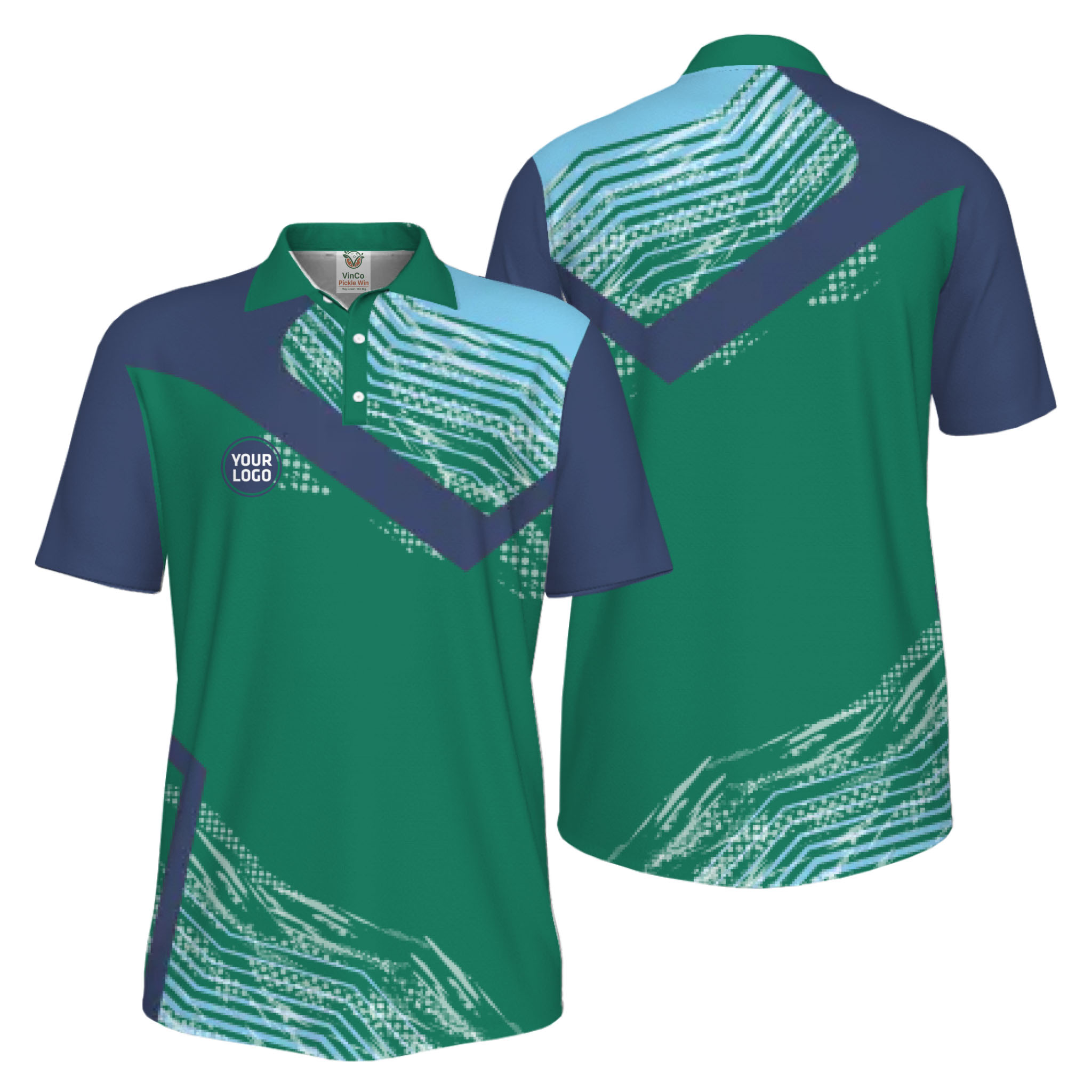 Picklewin Geometric Custom Logo UV Protection Pickleball Polo Shirt Men
