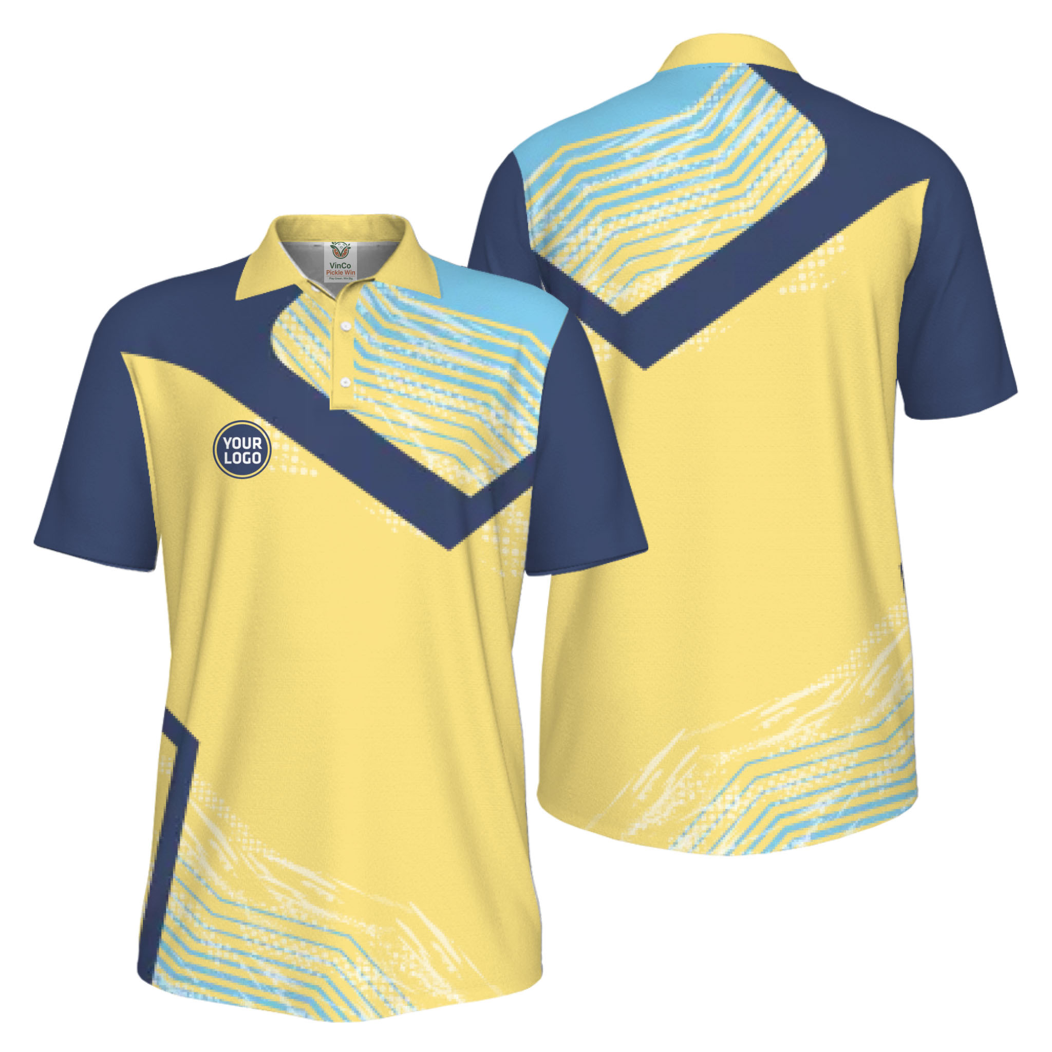 Picklewin Geometric Custom Logo UV Protection Pickleball Polo Shirt Men