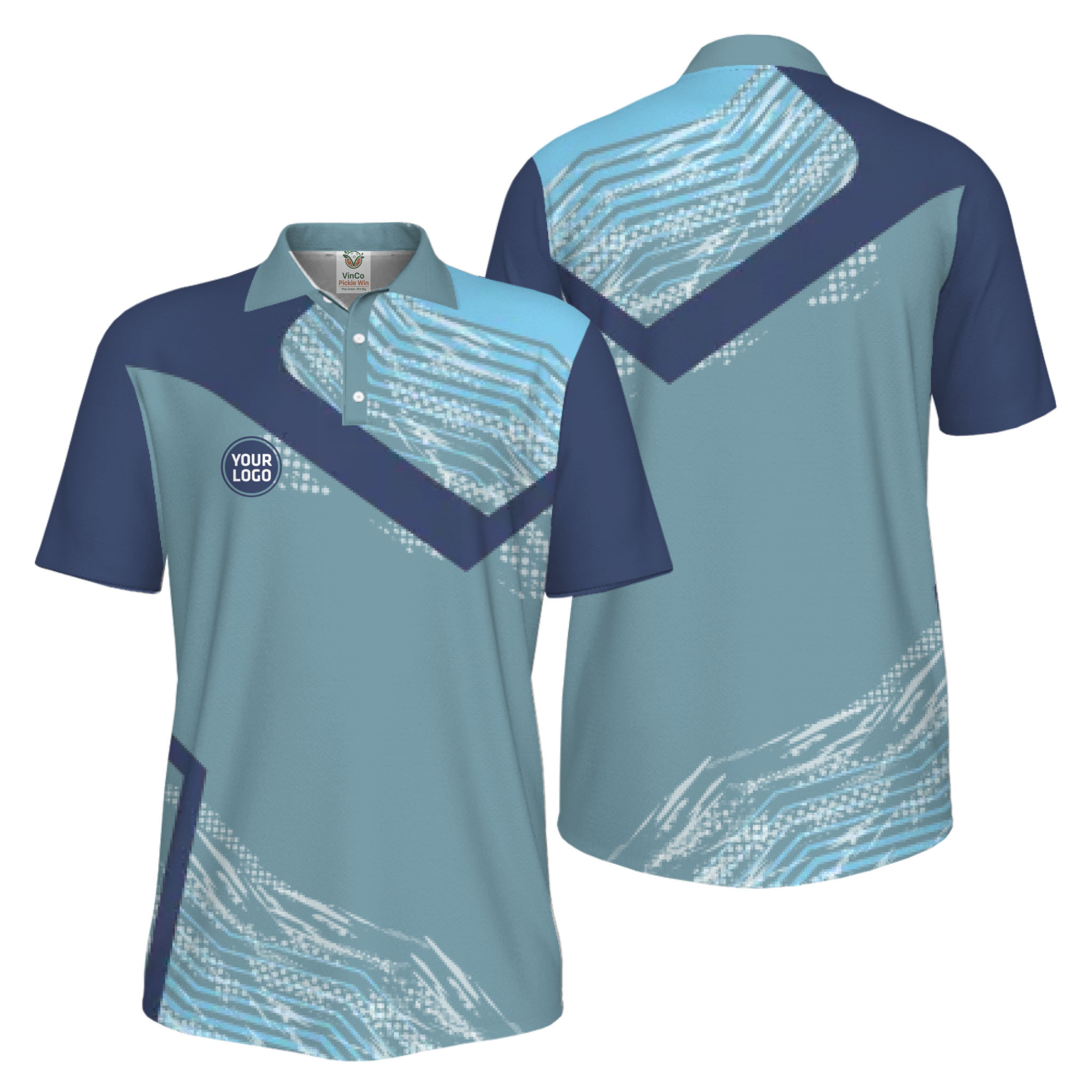 Picklewin Geometric Custom Logo UV Protection Pickleball Polo Shirt Men