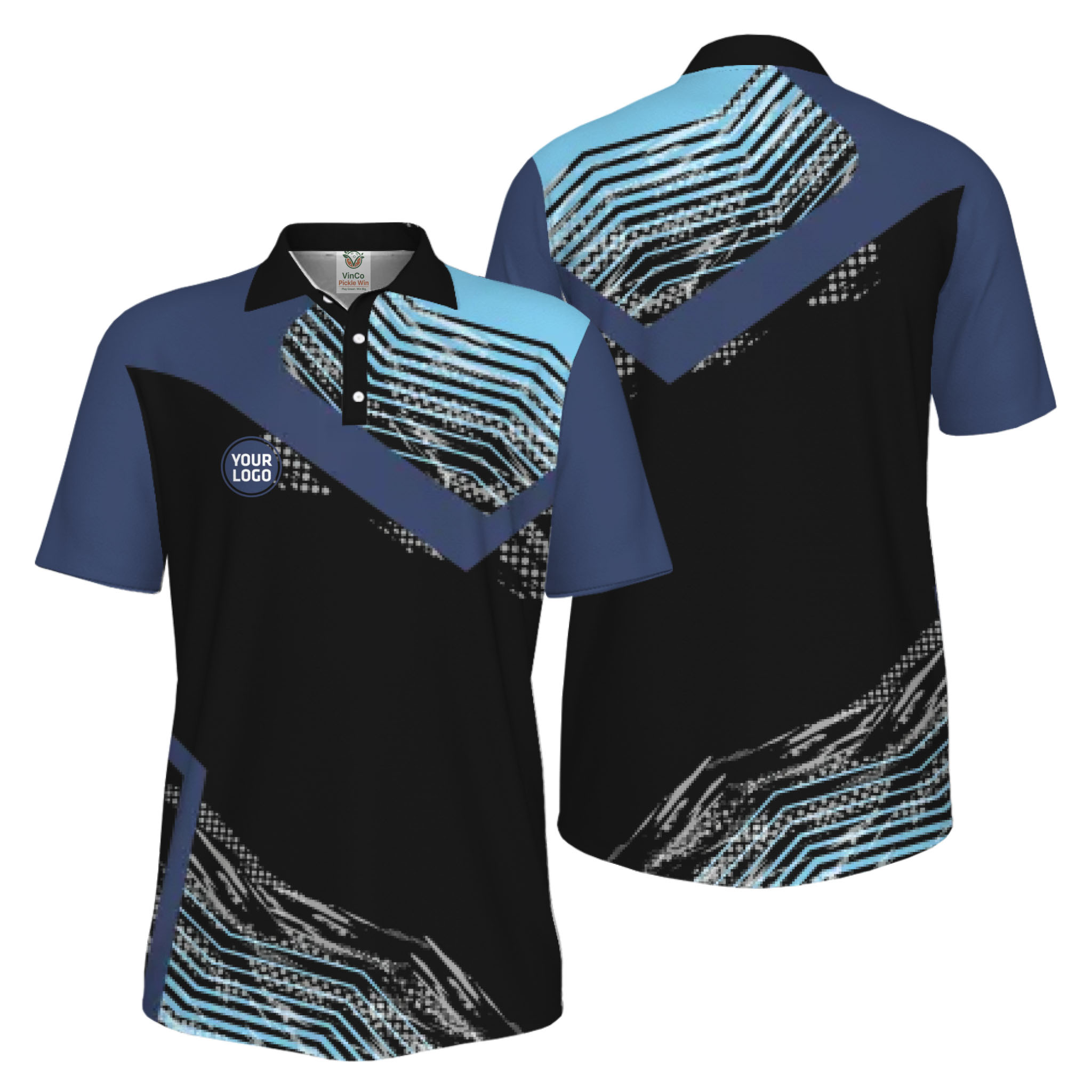 Picklewin Geometric Custom Logo UV Protection Pickleball Polo Shirt Men